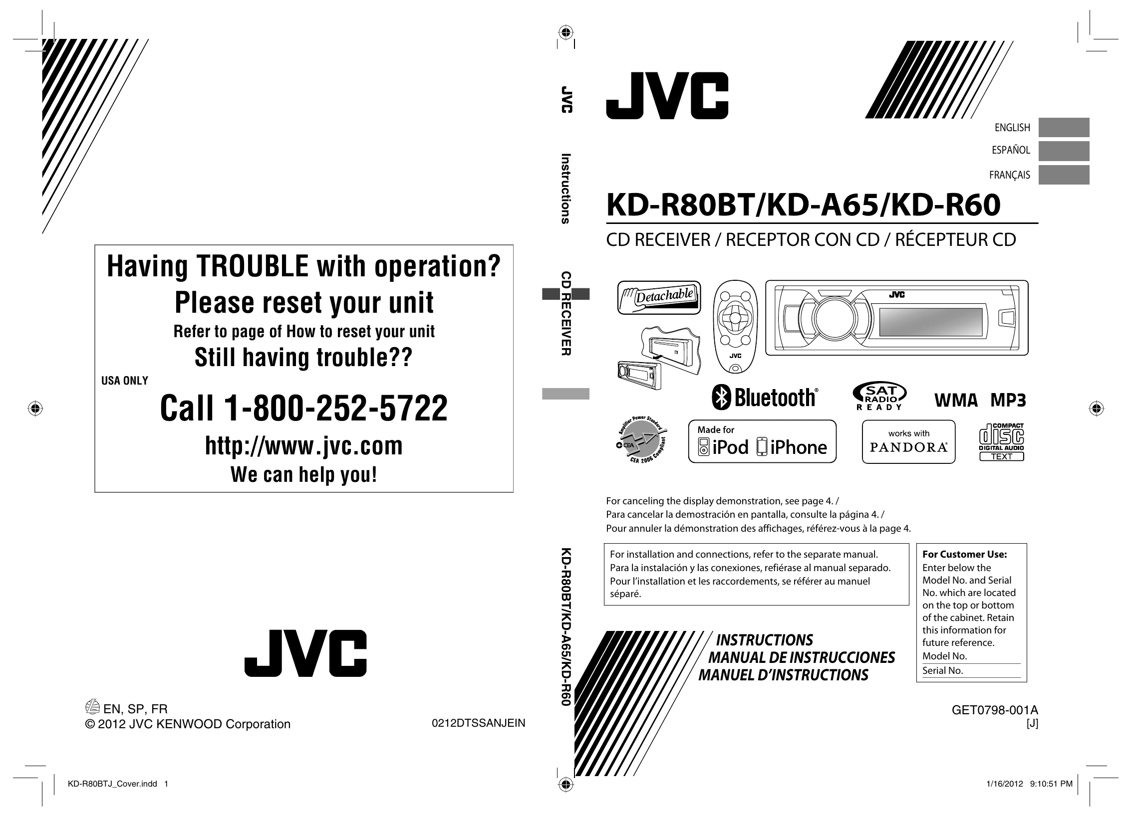 Manual for KD-R80BT/KD-A65/KD-R60