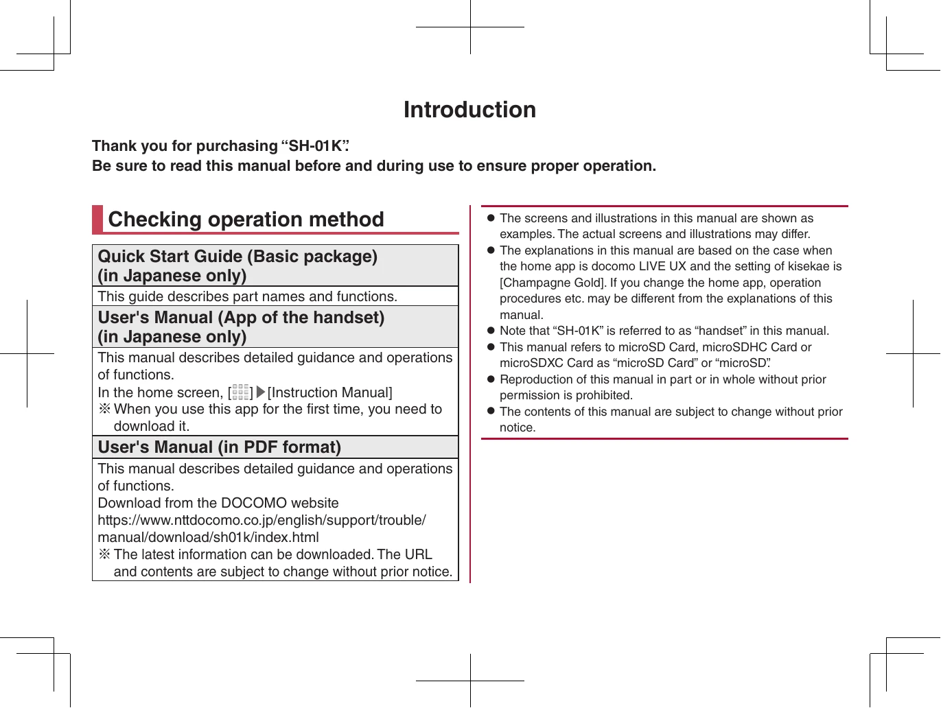 Manual for SH-01K