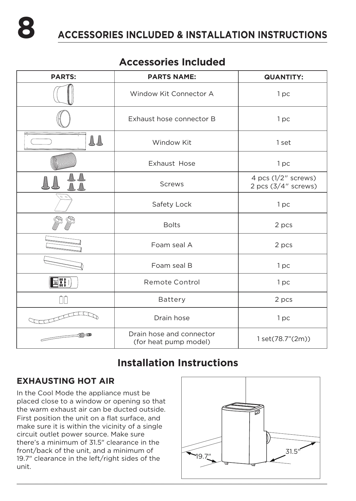 Manual for Portable Air Conditioner