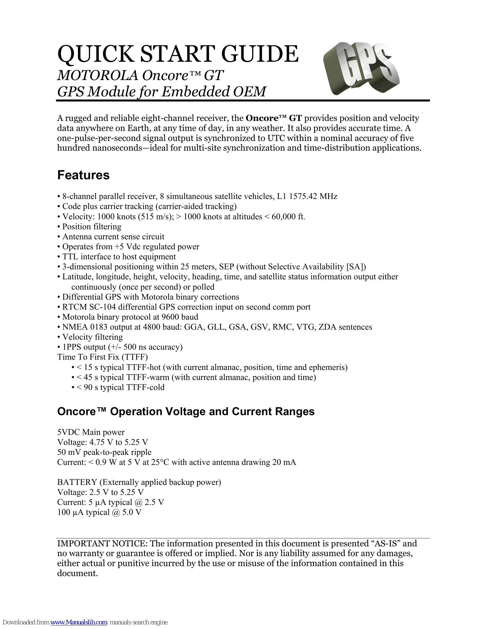 Quick Start Guide for Oncore GT