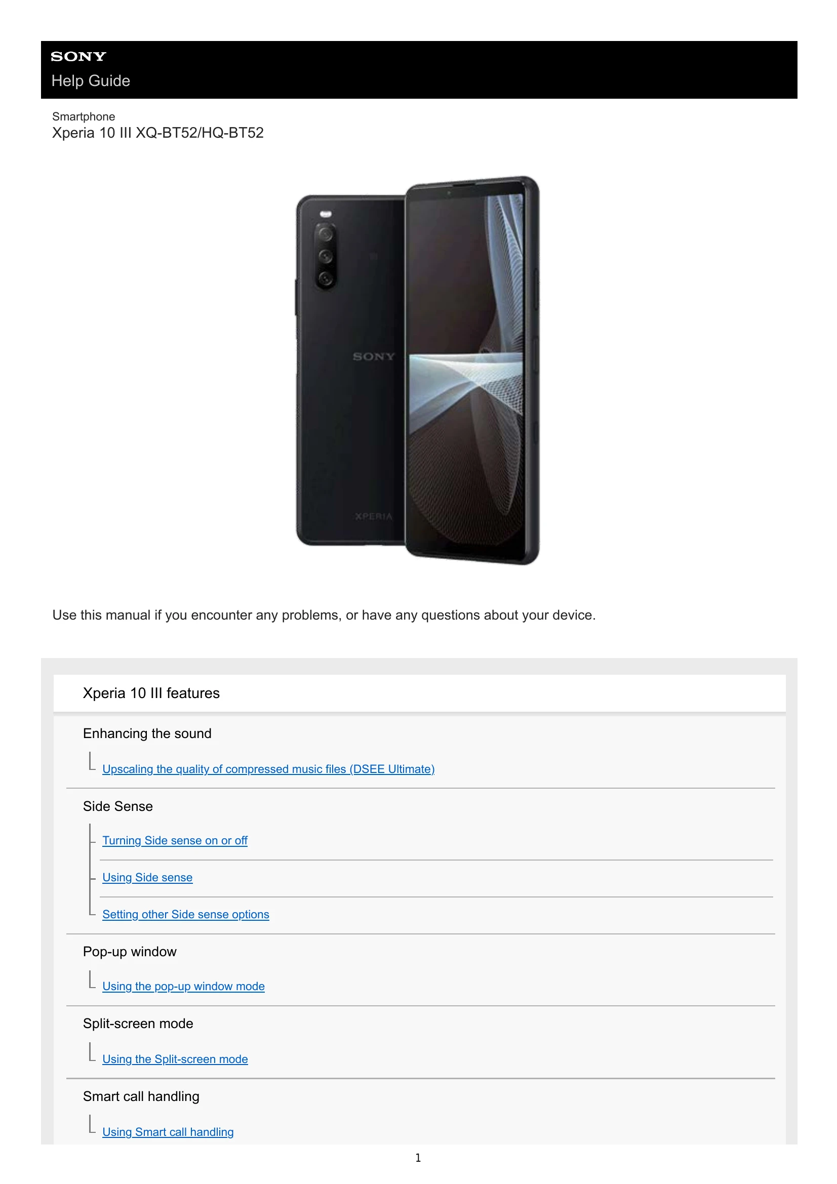 Manual for Xperia 10 III XQ-BT52/HQ-BT52