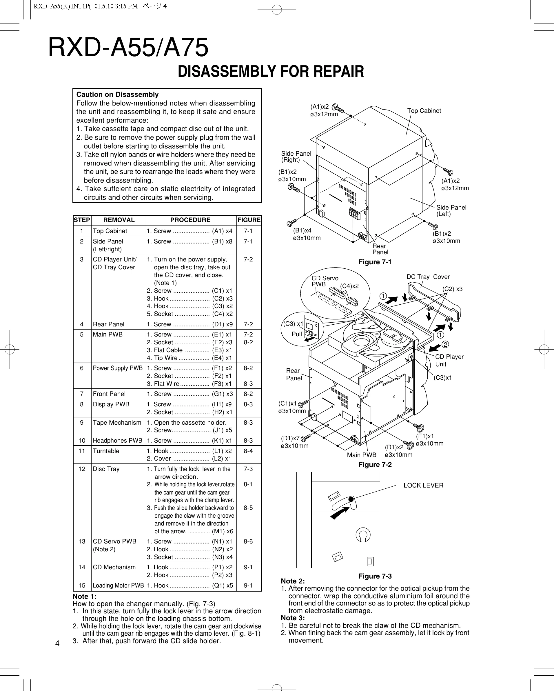 Parts/Service for RXD-A55/A75