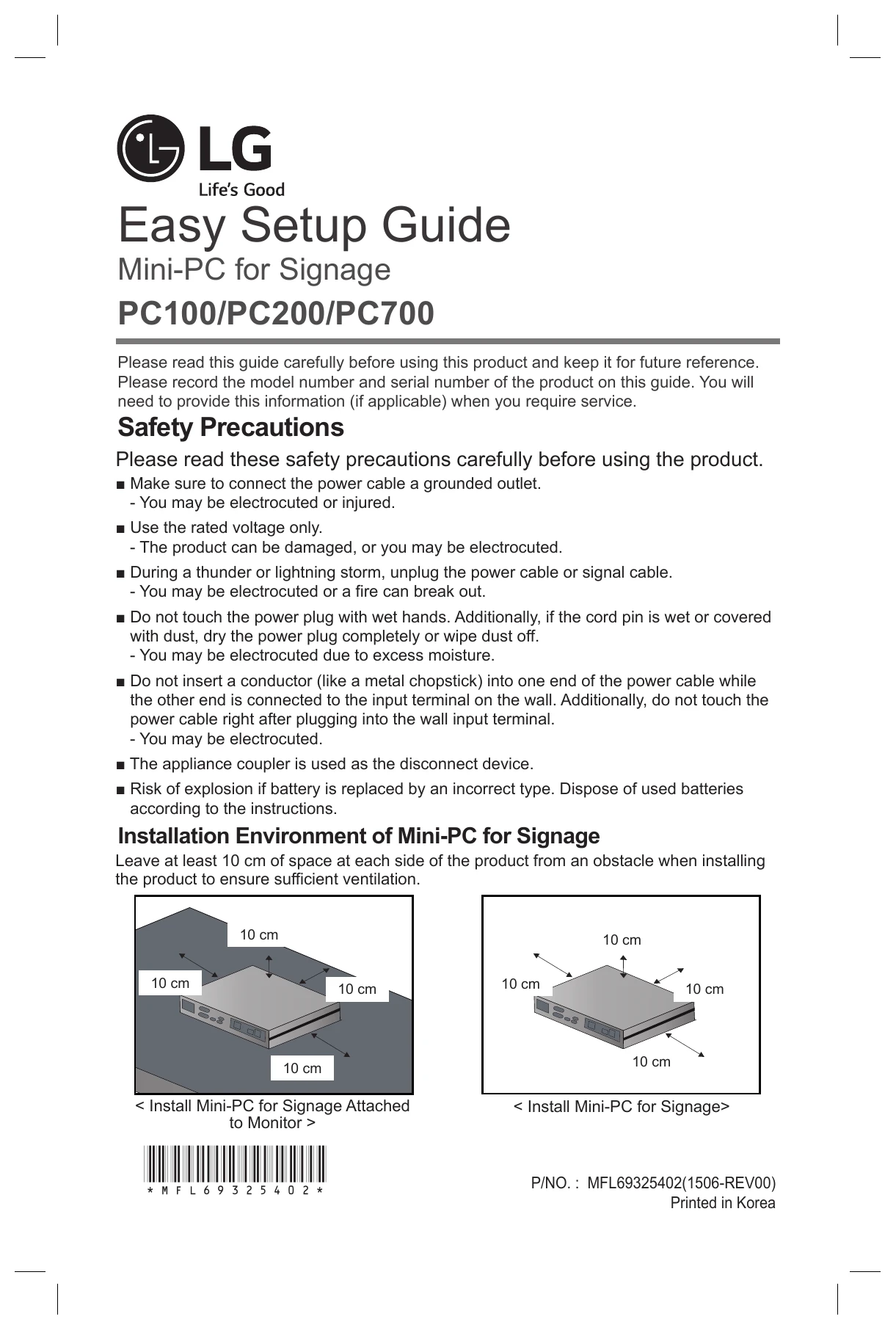 Installation Guide for PC100/PC200/PC700