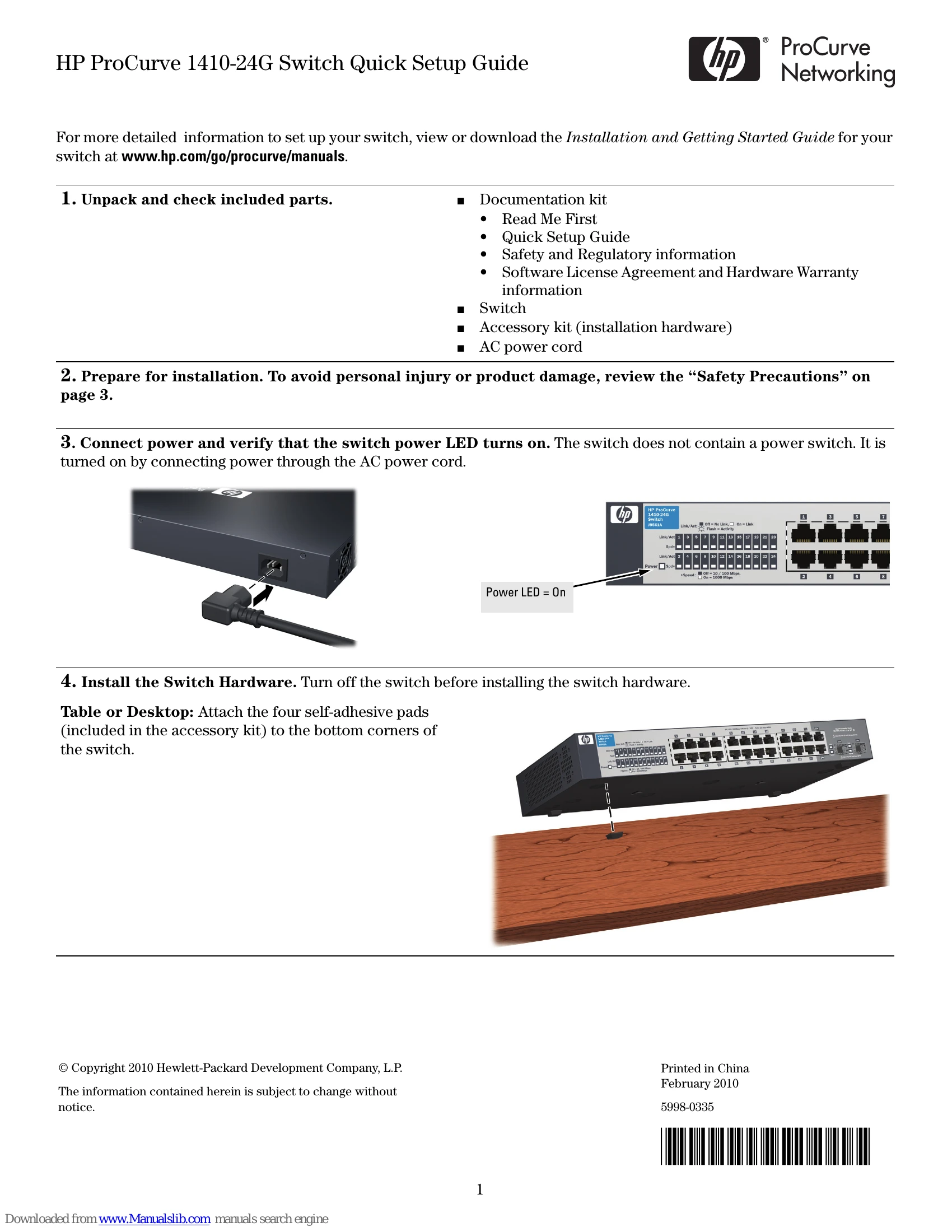 Quick Start Guide for ProCurve 1410-24G