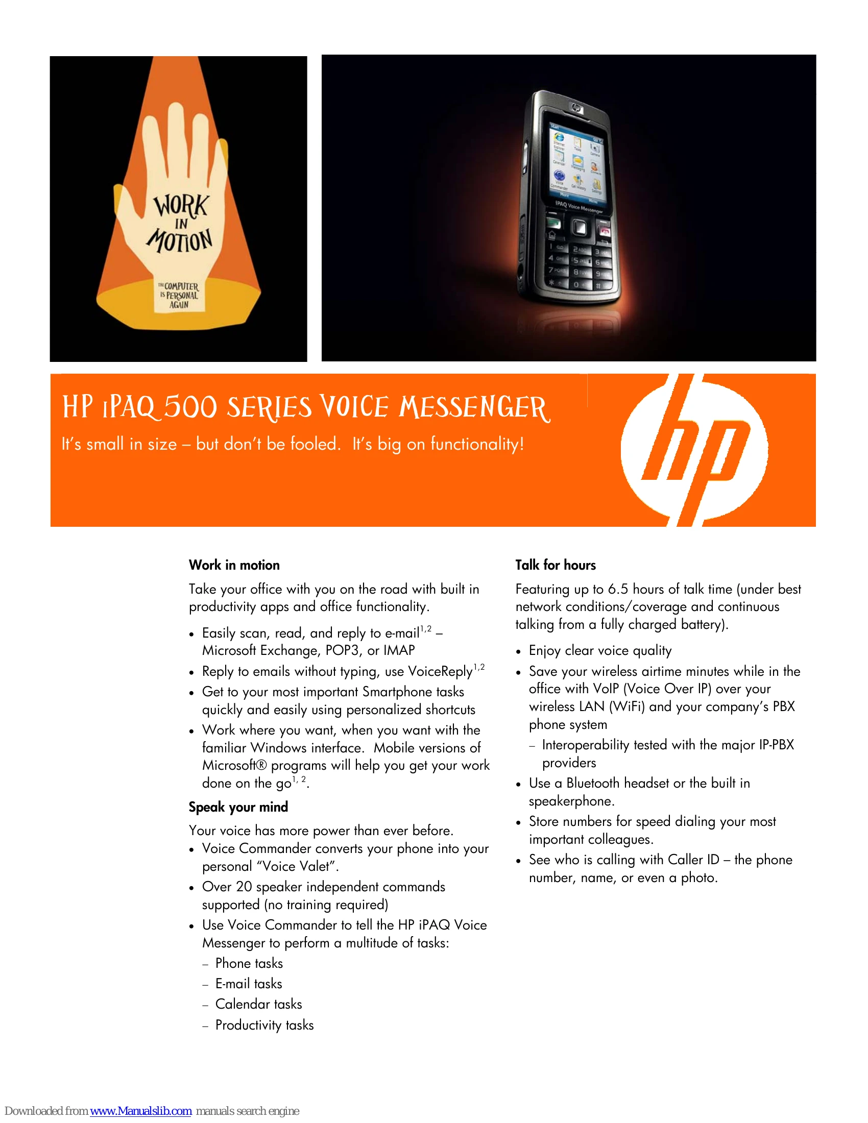 Brochure/Marketing for iPAQ 500 Series Voice Messenger