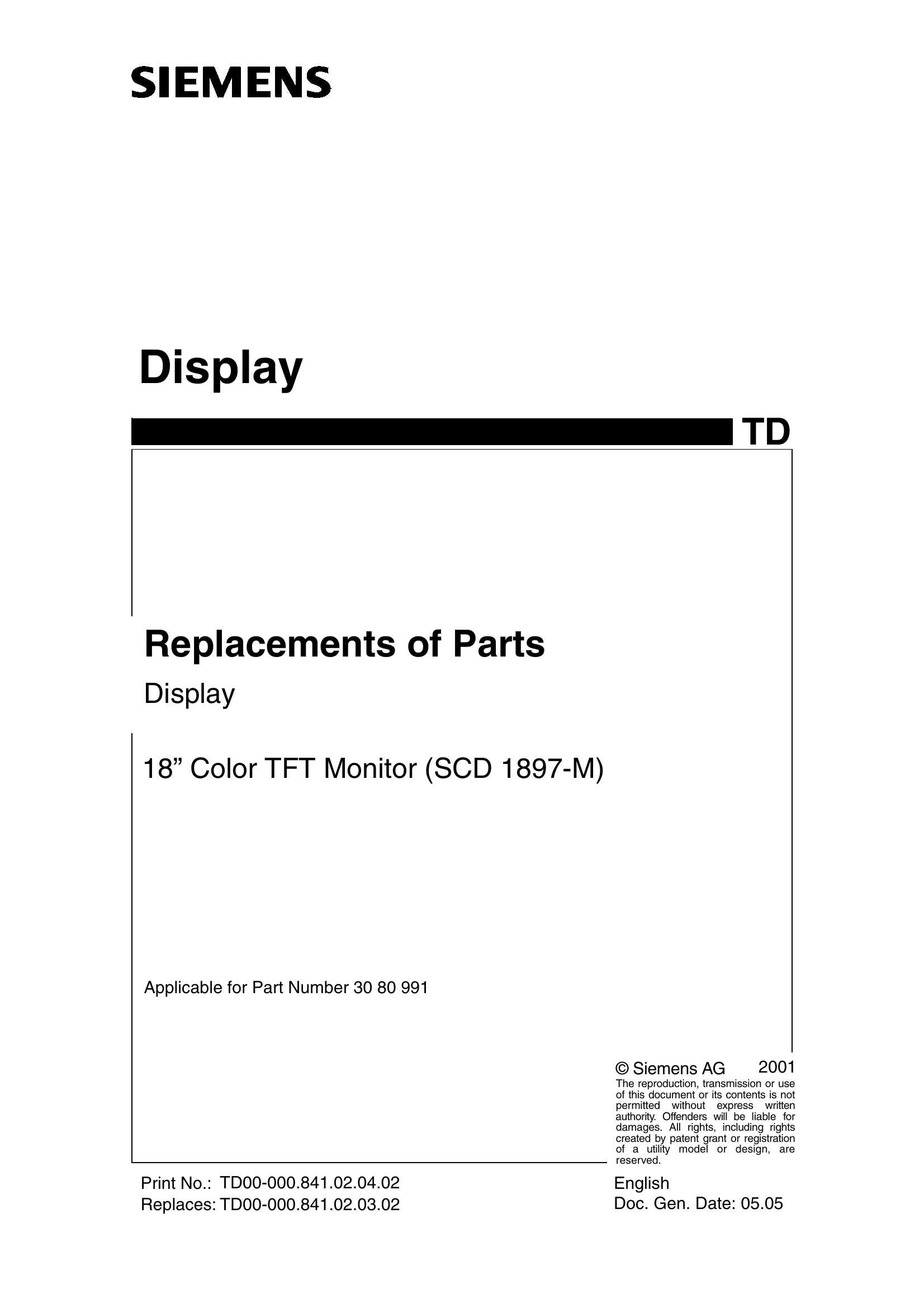 Parts/Service for SCD 1897-M