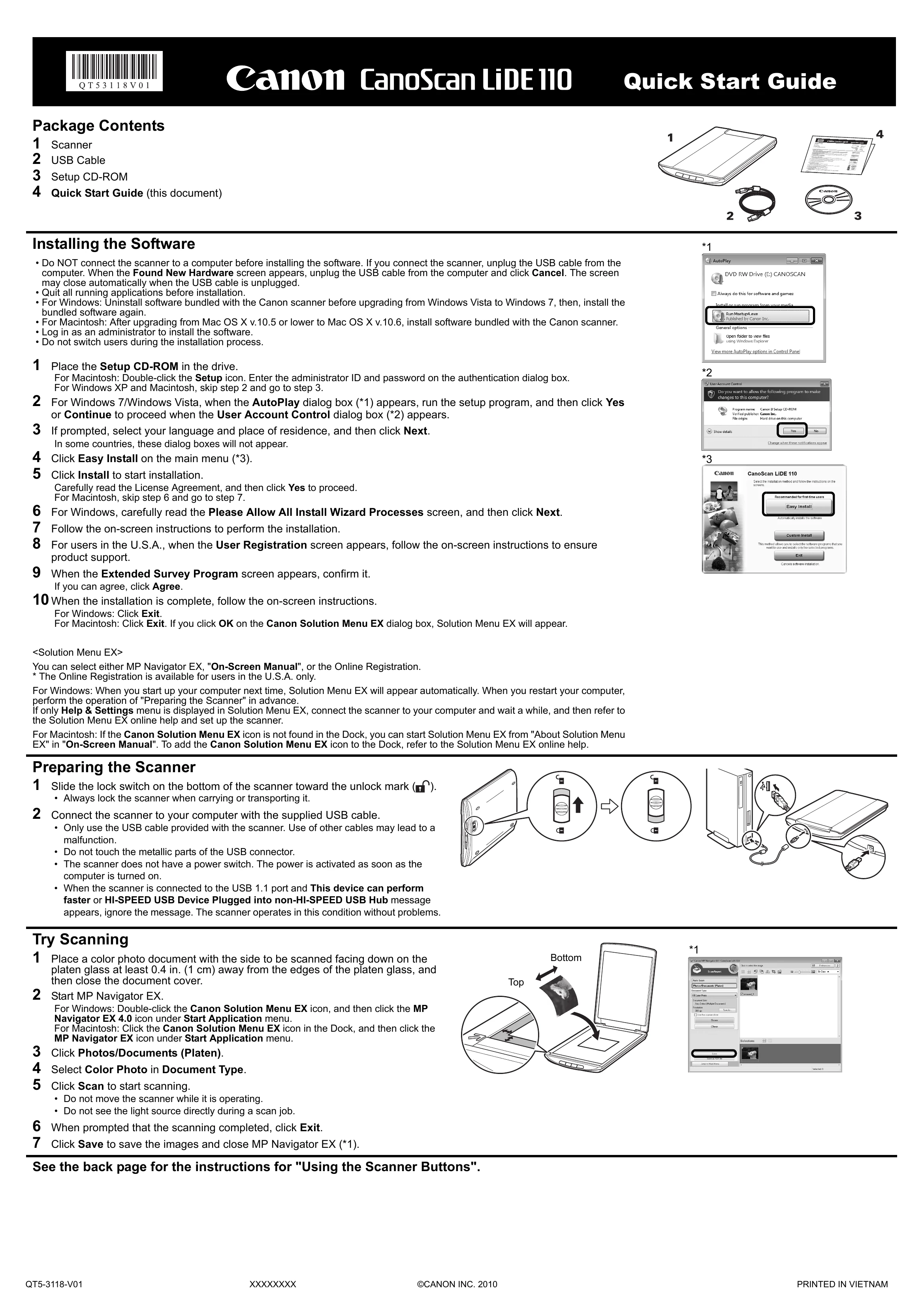 Quick Start Guide for CanoScan LiDE 110