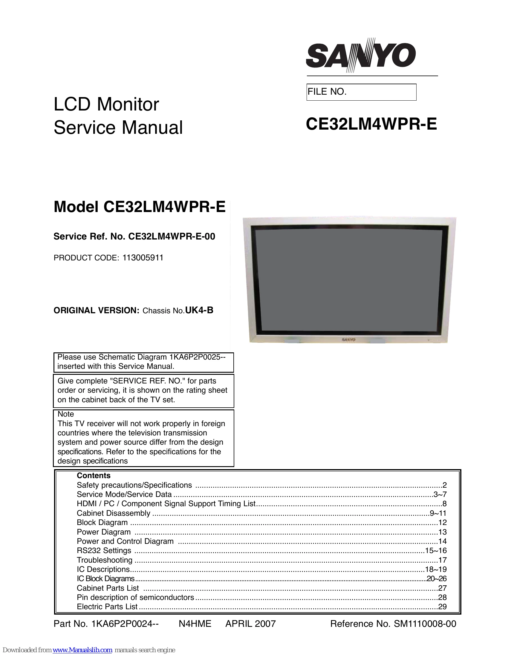 Parts/Service for CE32LM4WPR-E