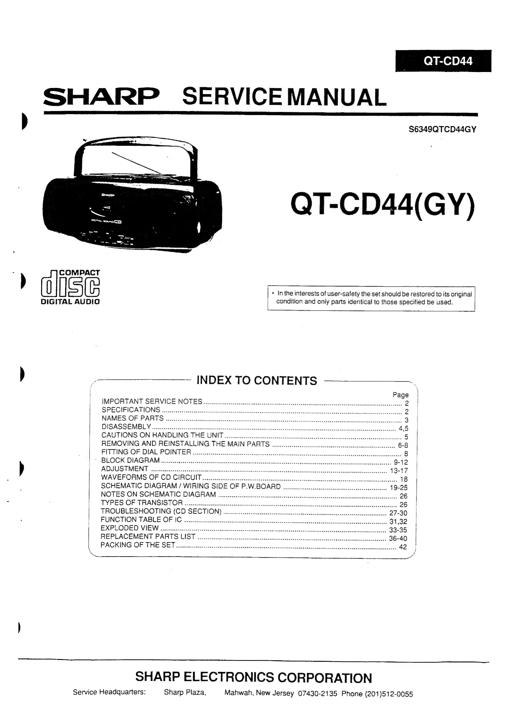 Parts/Service for QT-CD44