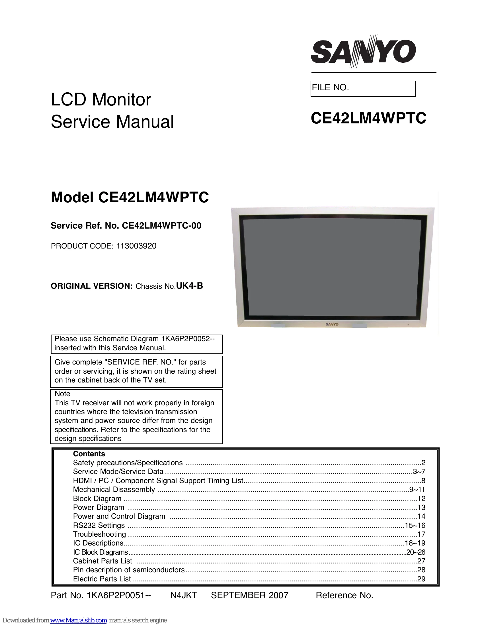 Parts/Service for CE42LM4WPTC