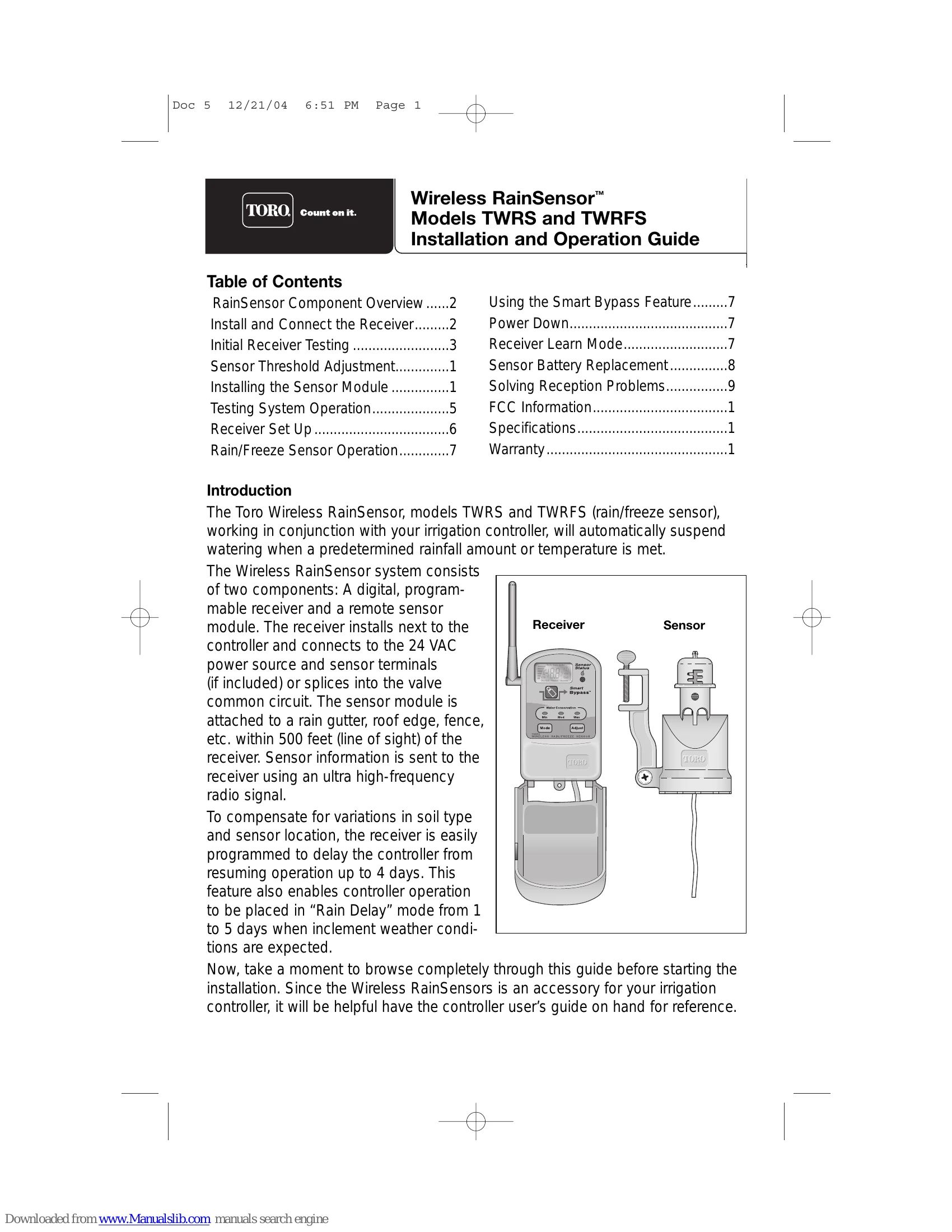 Installation Guide for Wireless RainSensor™ TWRS and TWRFS