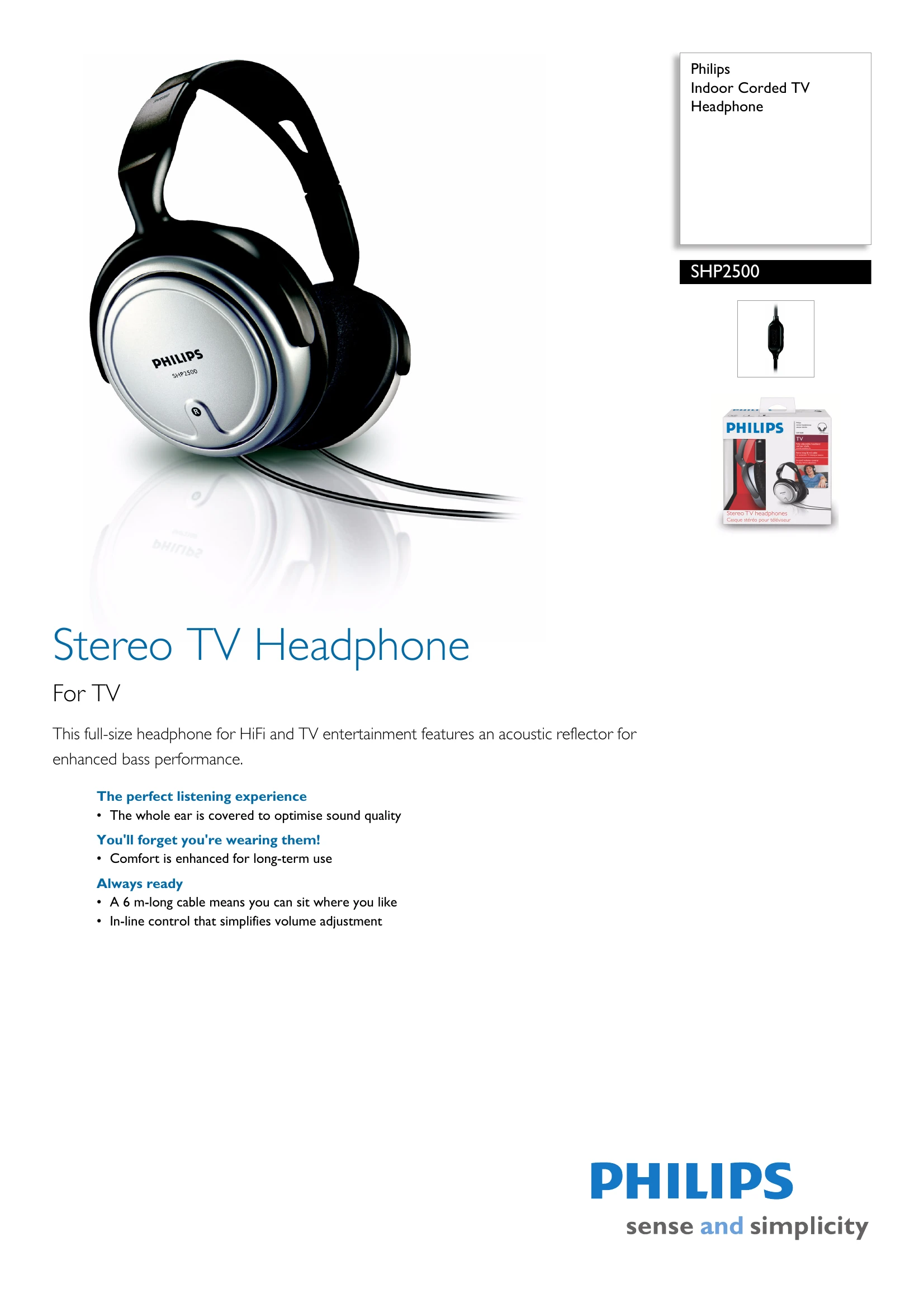 Spec Sheet for SHP2500/00