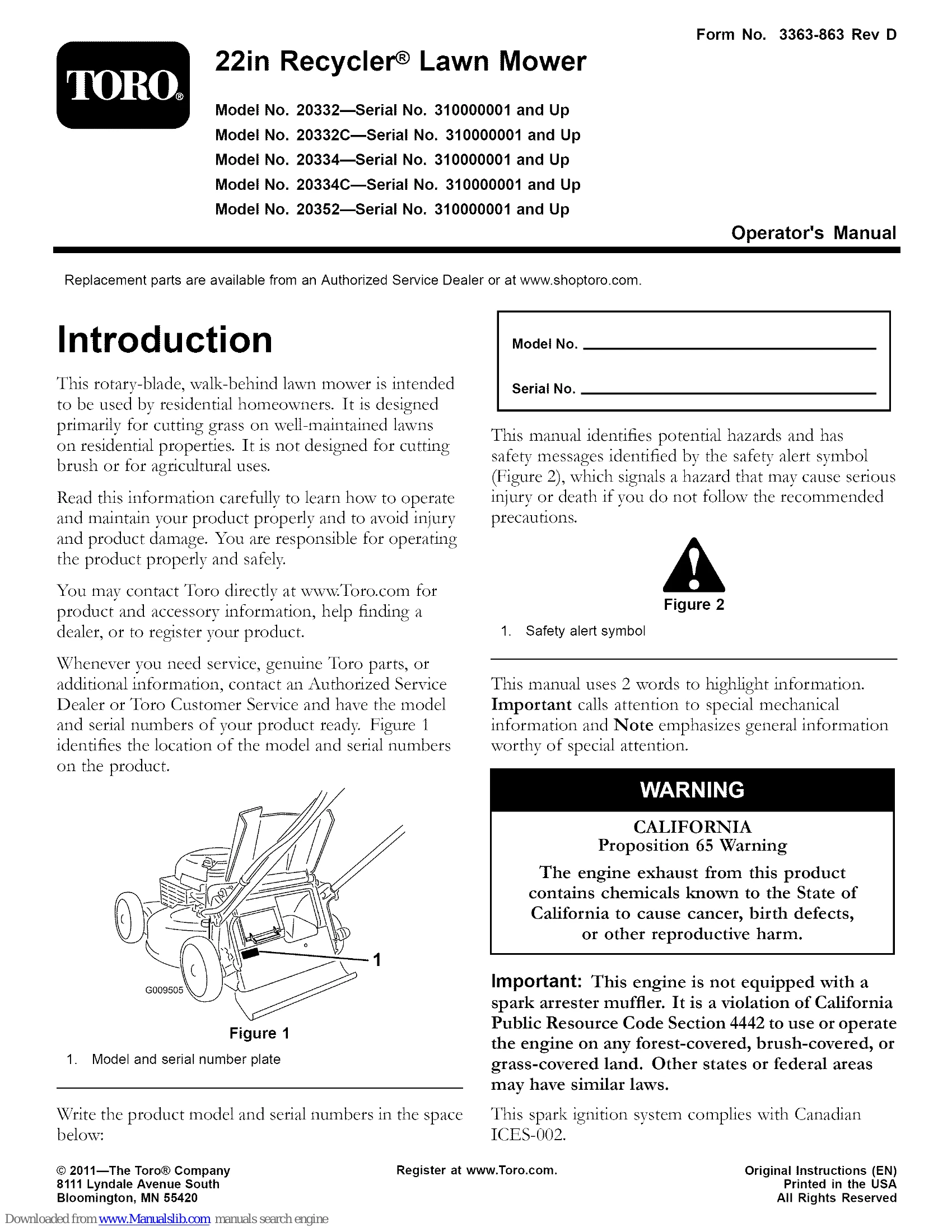 Manual for 22in Recycler Lawn Mower