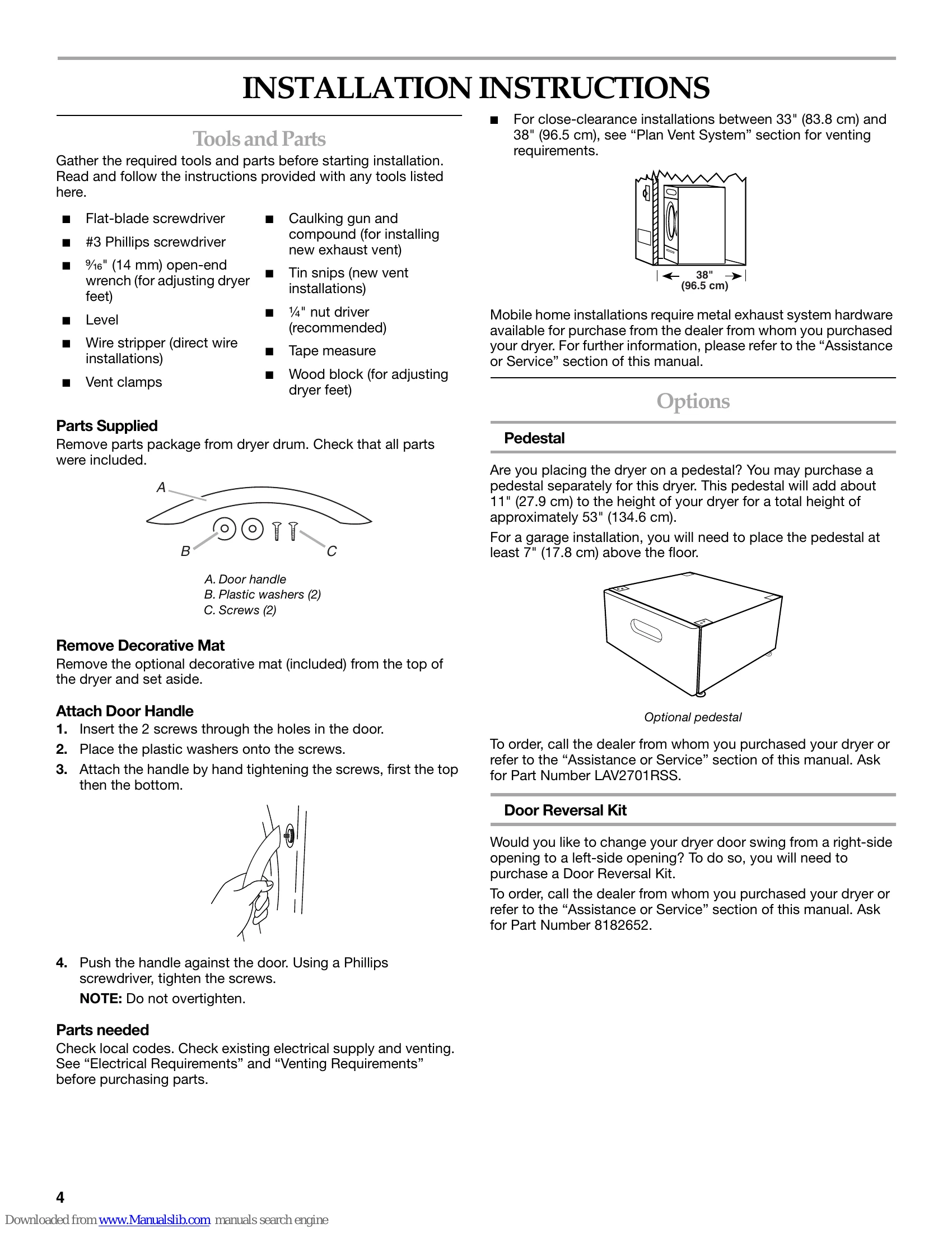 Manual for PRO LINE® FRONT-LOADING ELECTRIC DRYER
