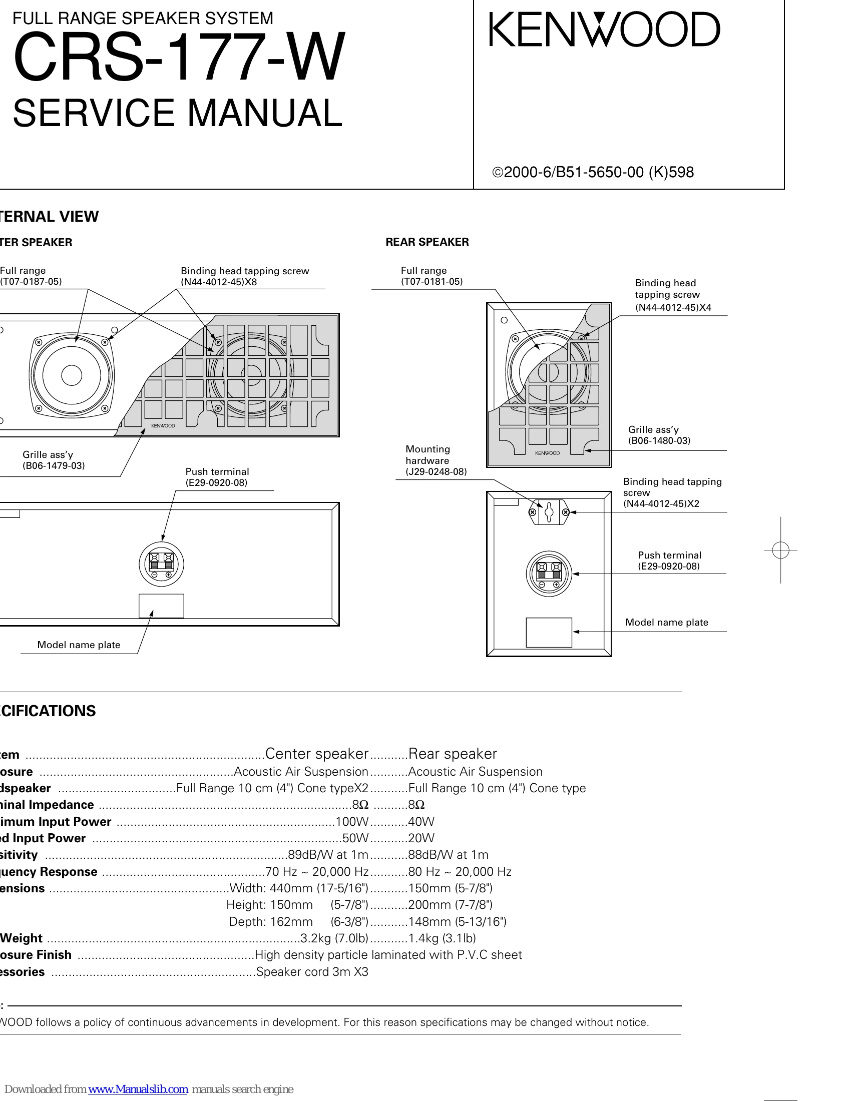 Parts/Service for CRS-177-W