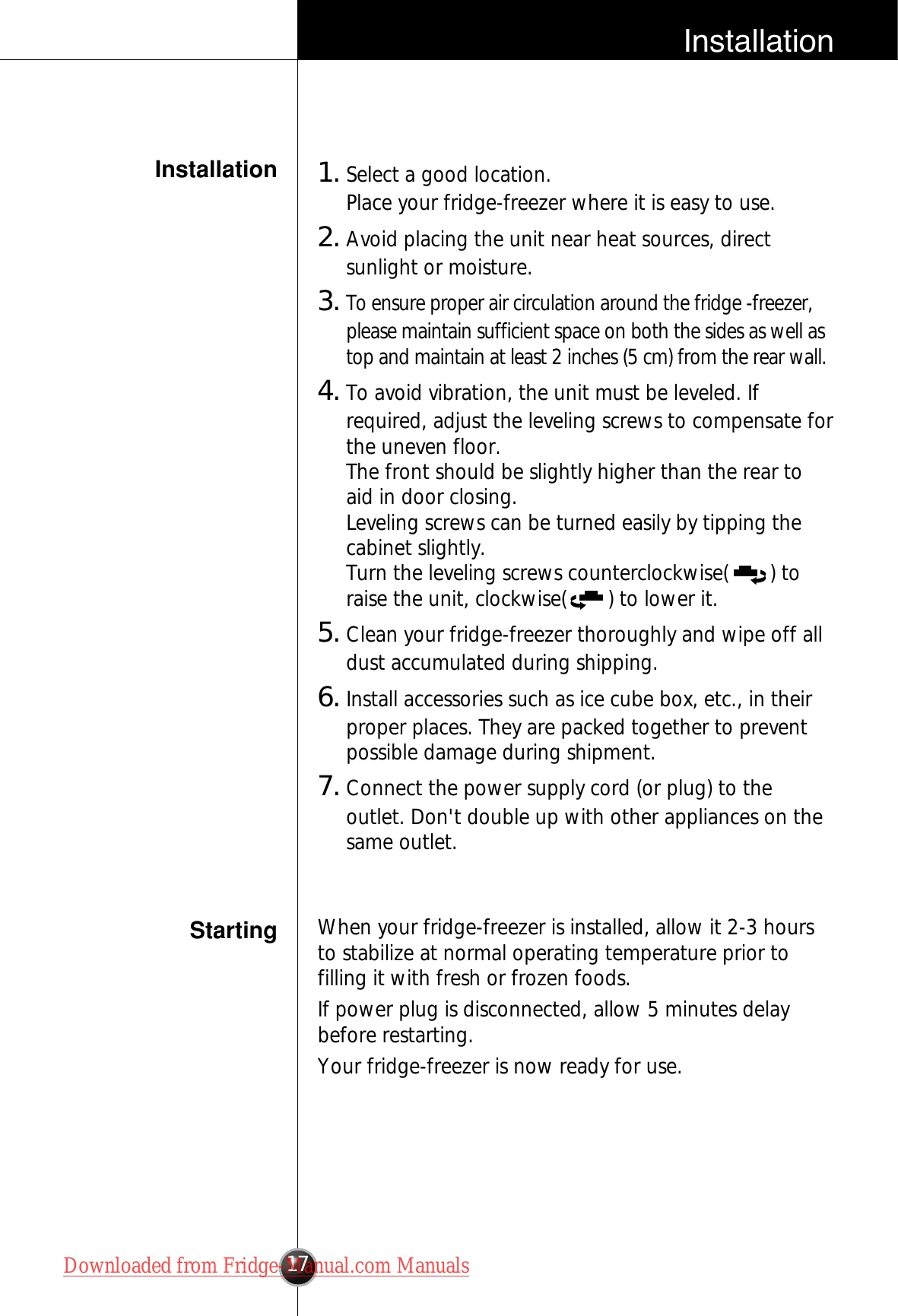Manual for FRIDGE-FREEZER