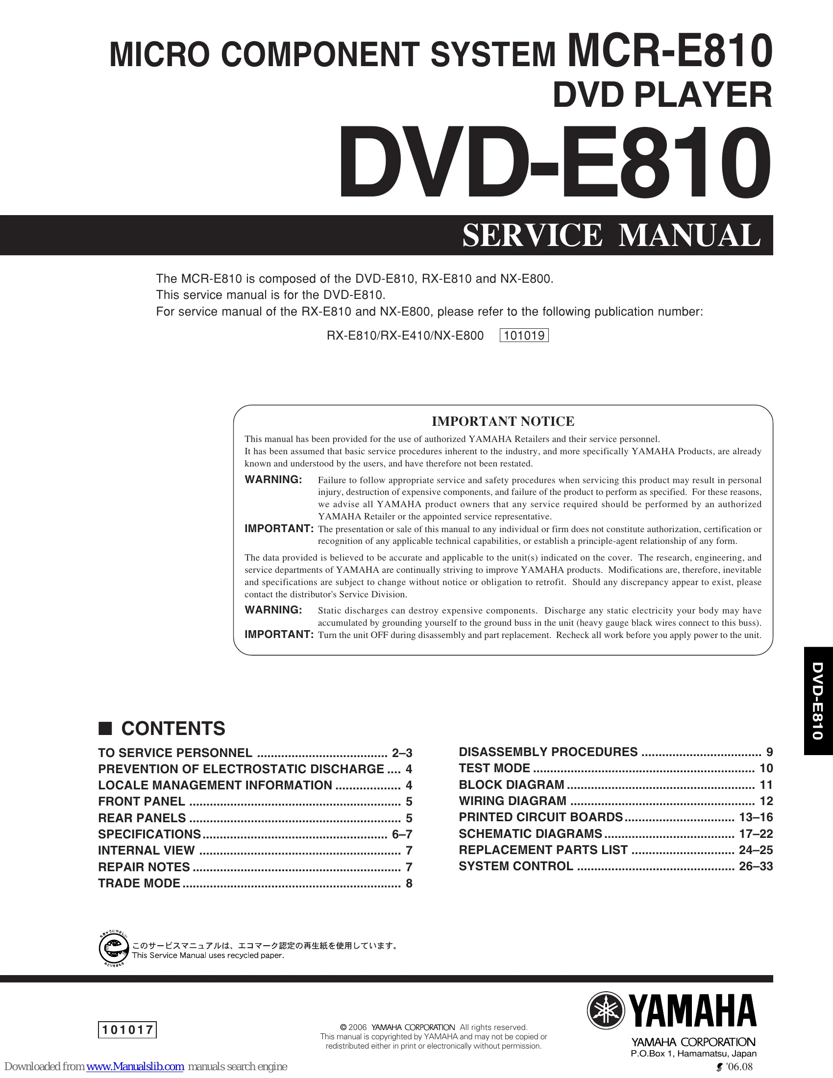 Parts/Service for MCR-E810