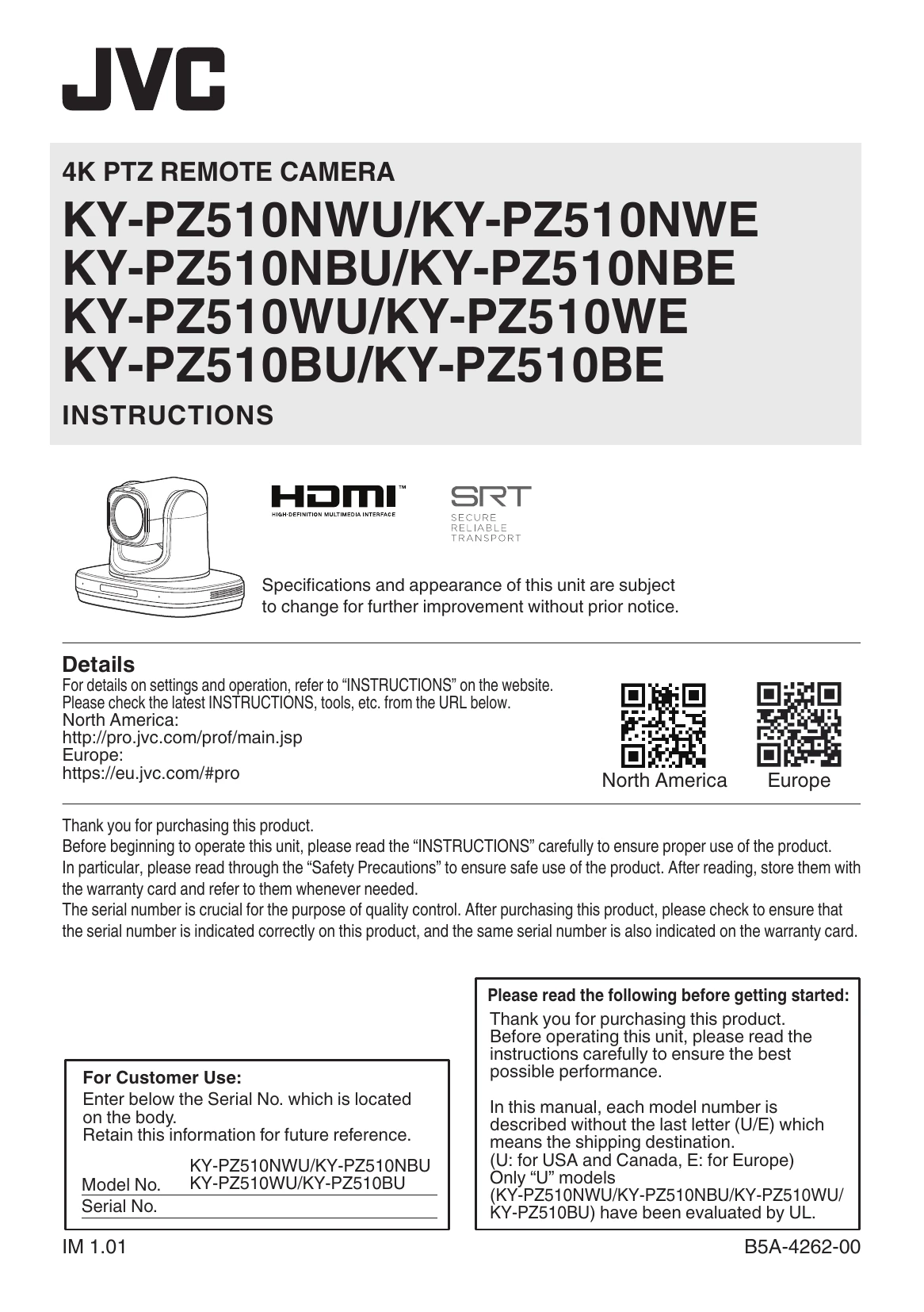 Manual for KY-PZ510NWU/KY-PZ510NWE