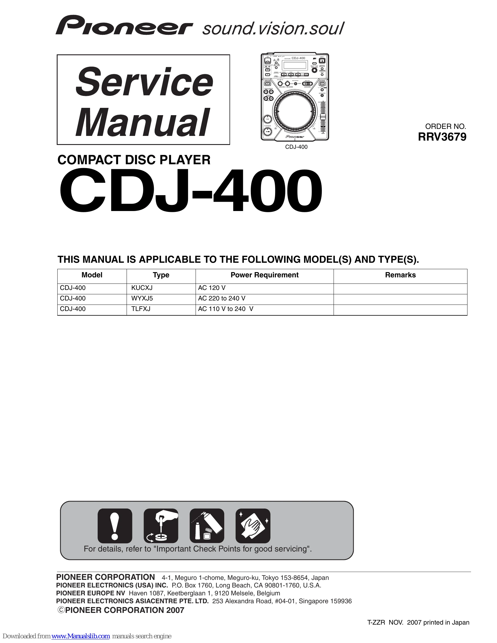 Parts/Service for CDJ-400