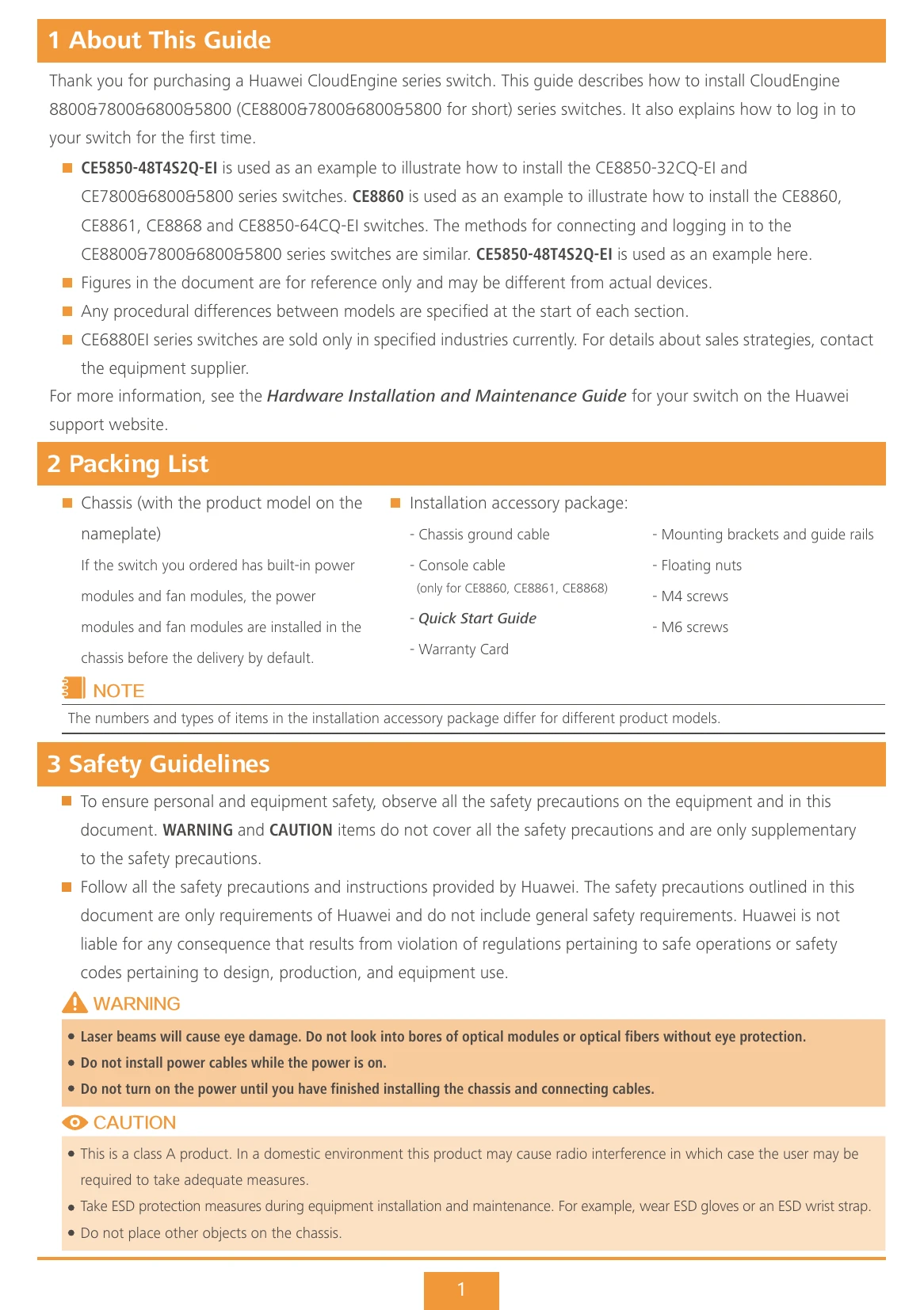 Quick Start Guide for CloudEngine 8800