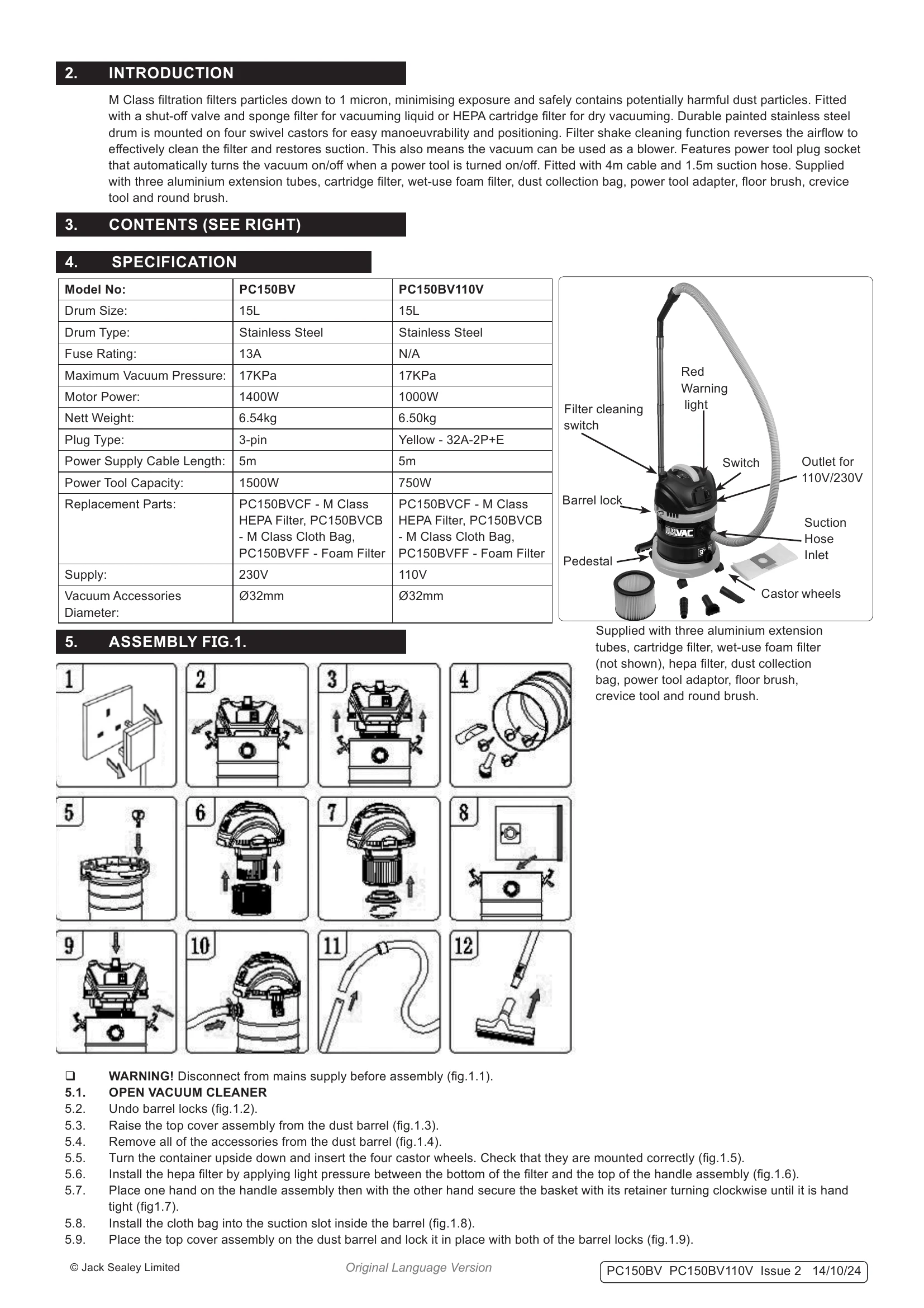 Manual for PC150BV