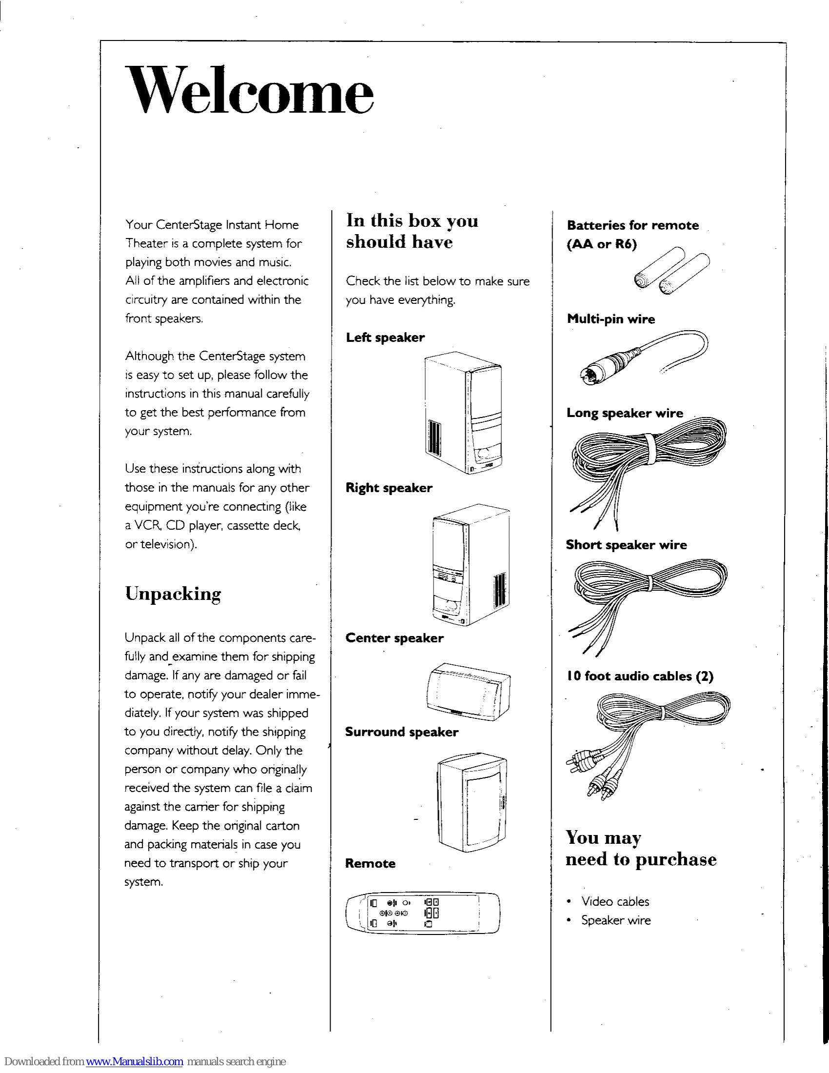 Manual for CenterStage Instant Home Theater