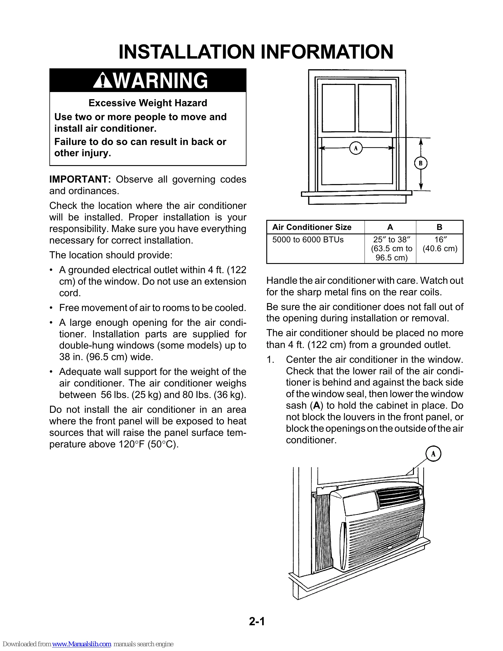 Manual for 2003 5000 & 6000 BTU AIR CONDITIONERS