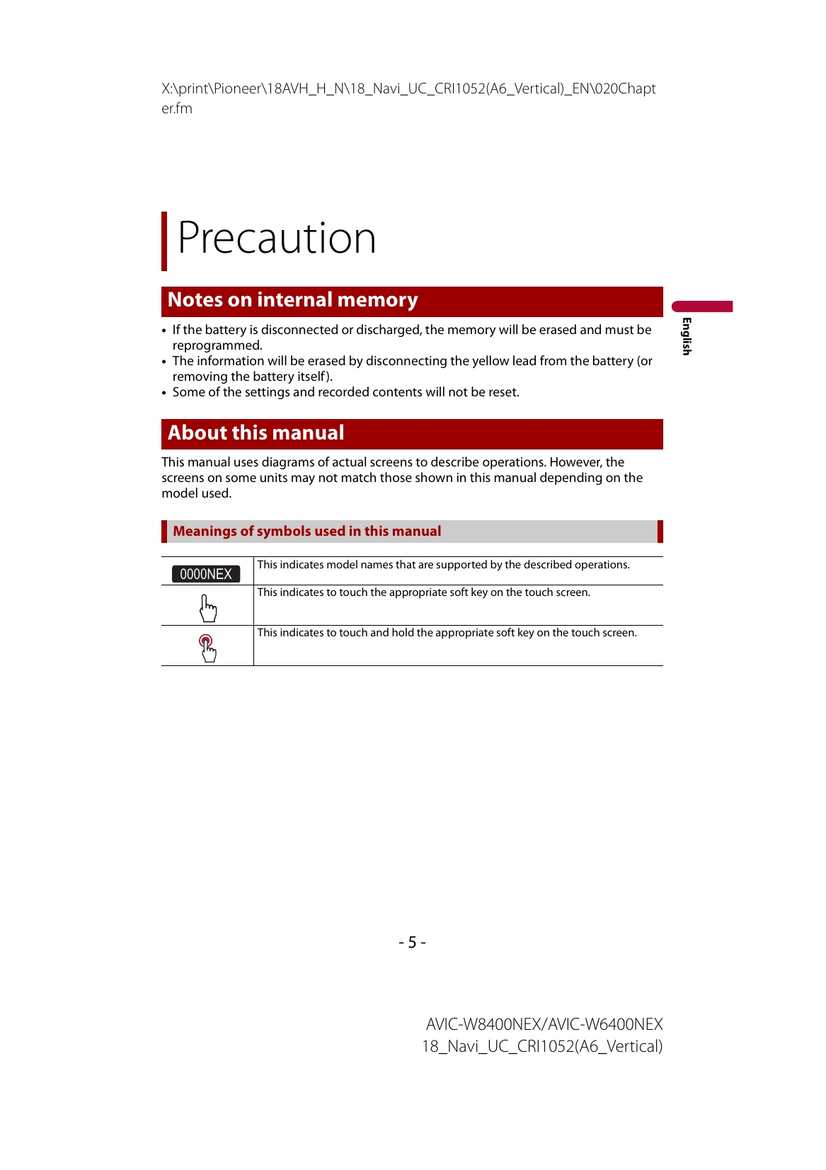 Manual for AVIC-W8400NEX