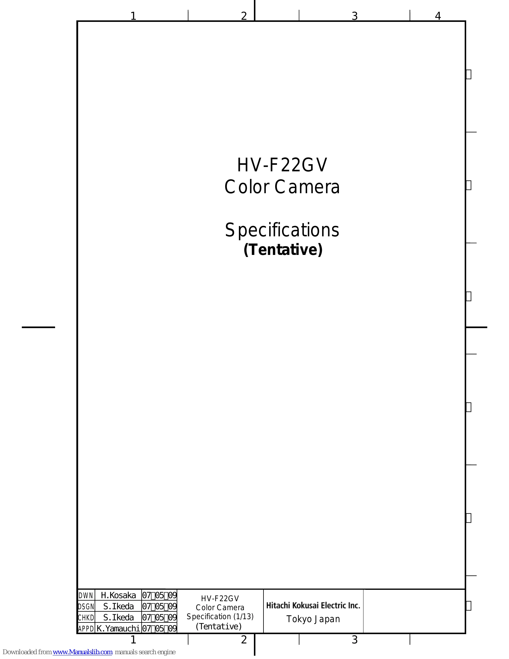 Spec Sheet for HV-F22GV