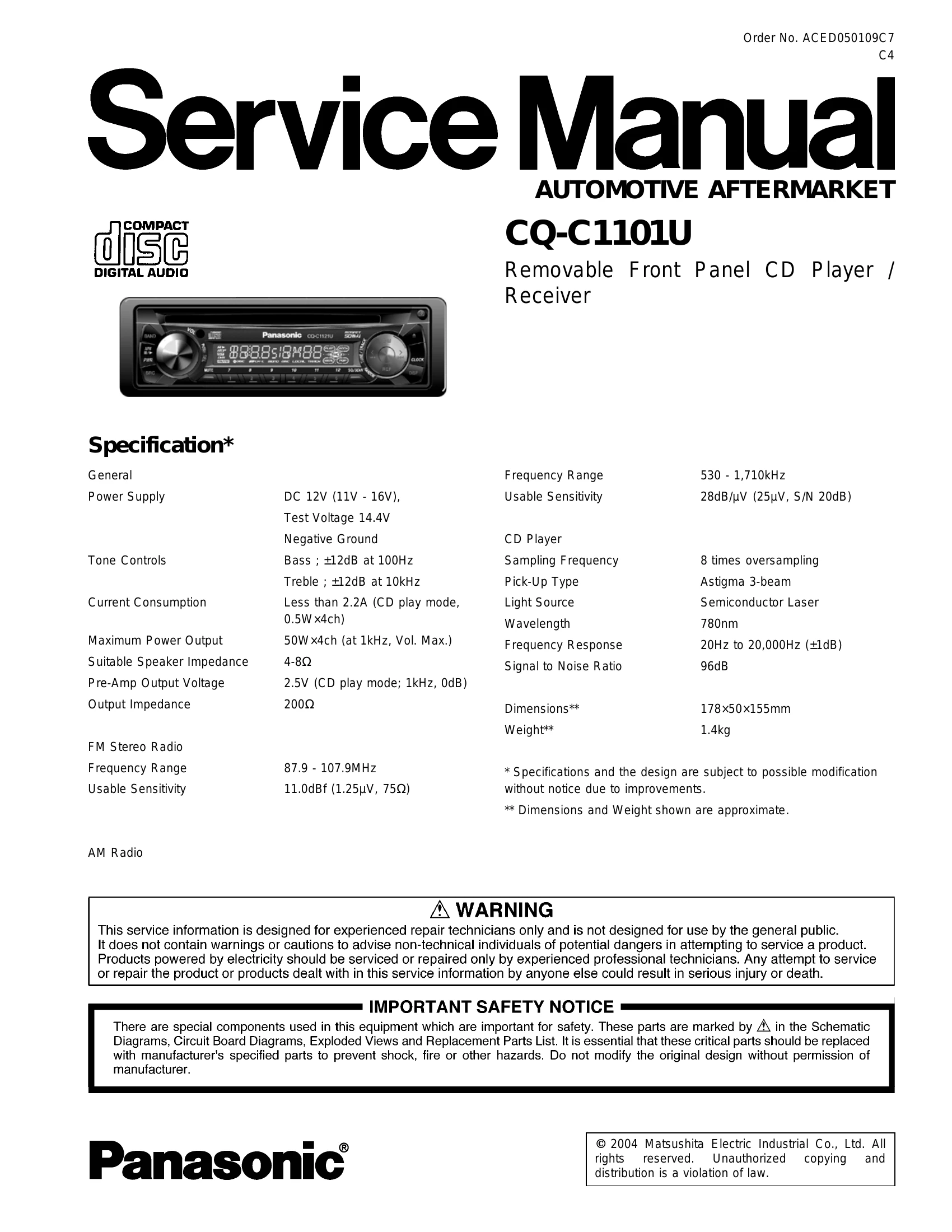 Manual for CQ-C1101U