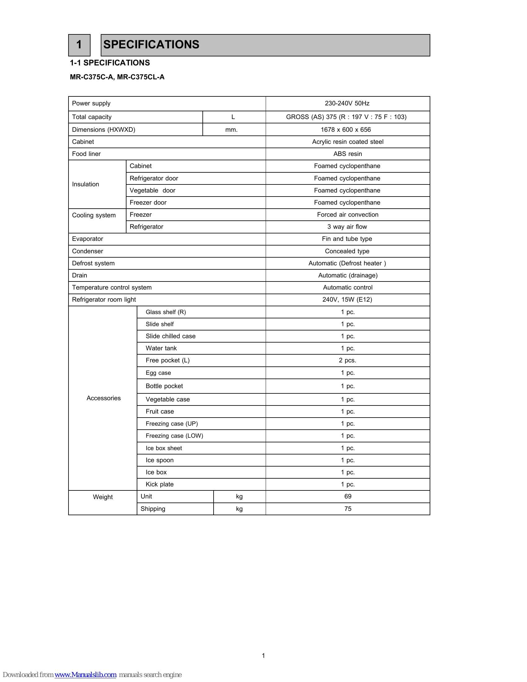 Manual for MR-C375C-W-A