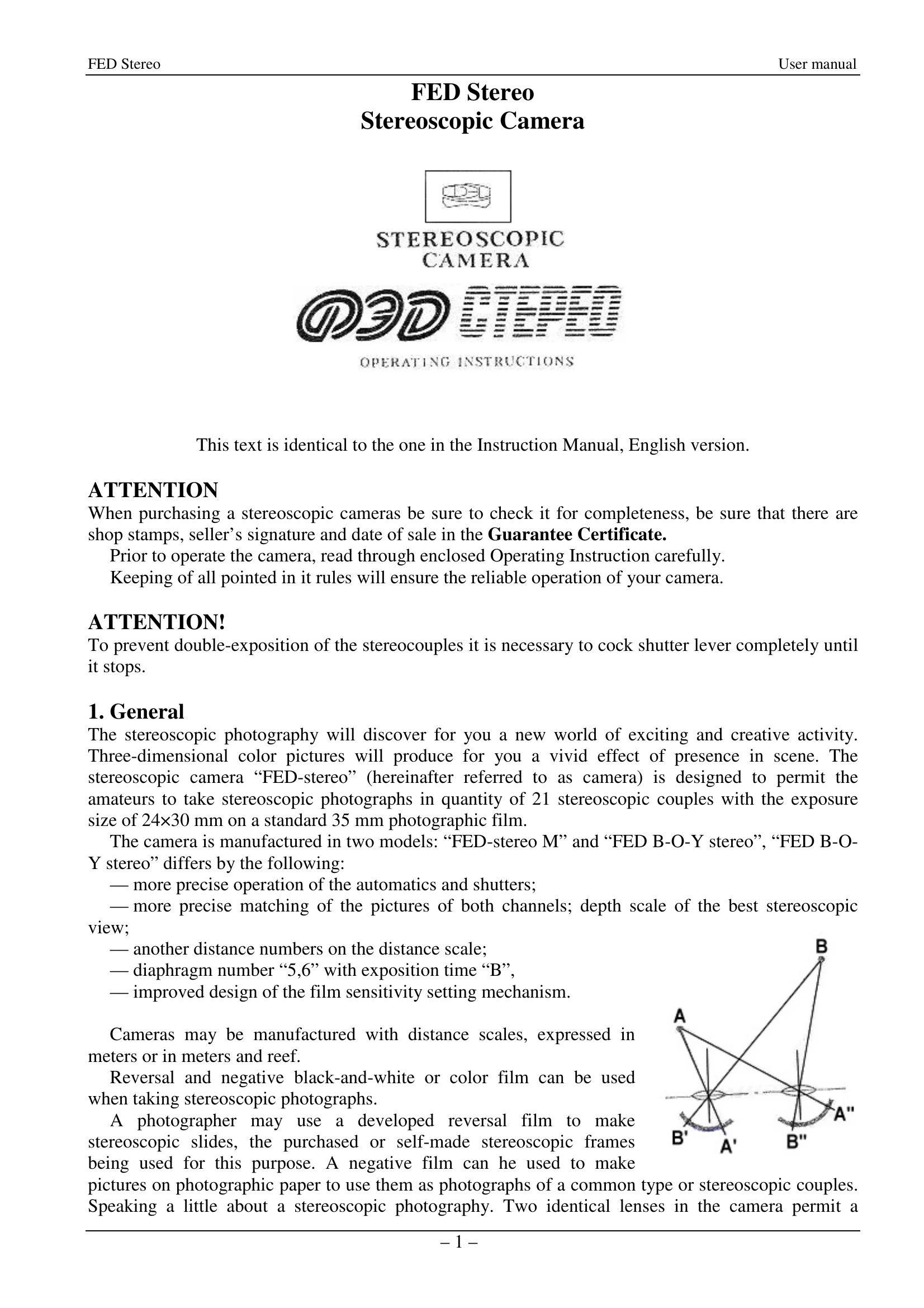 Manual for Stereoscopic Camera