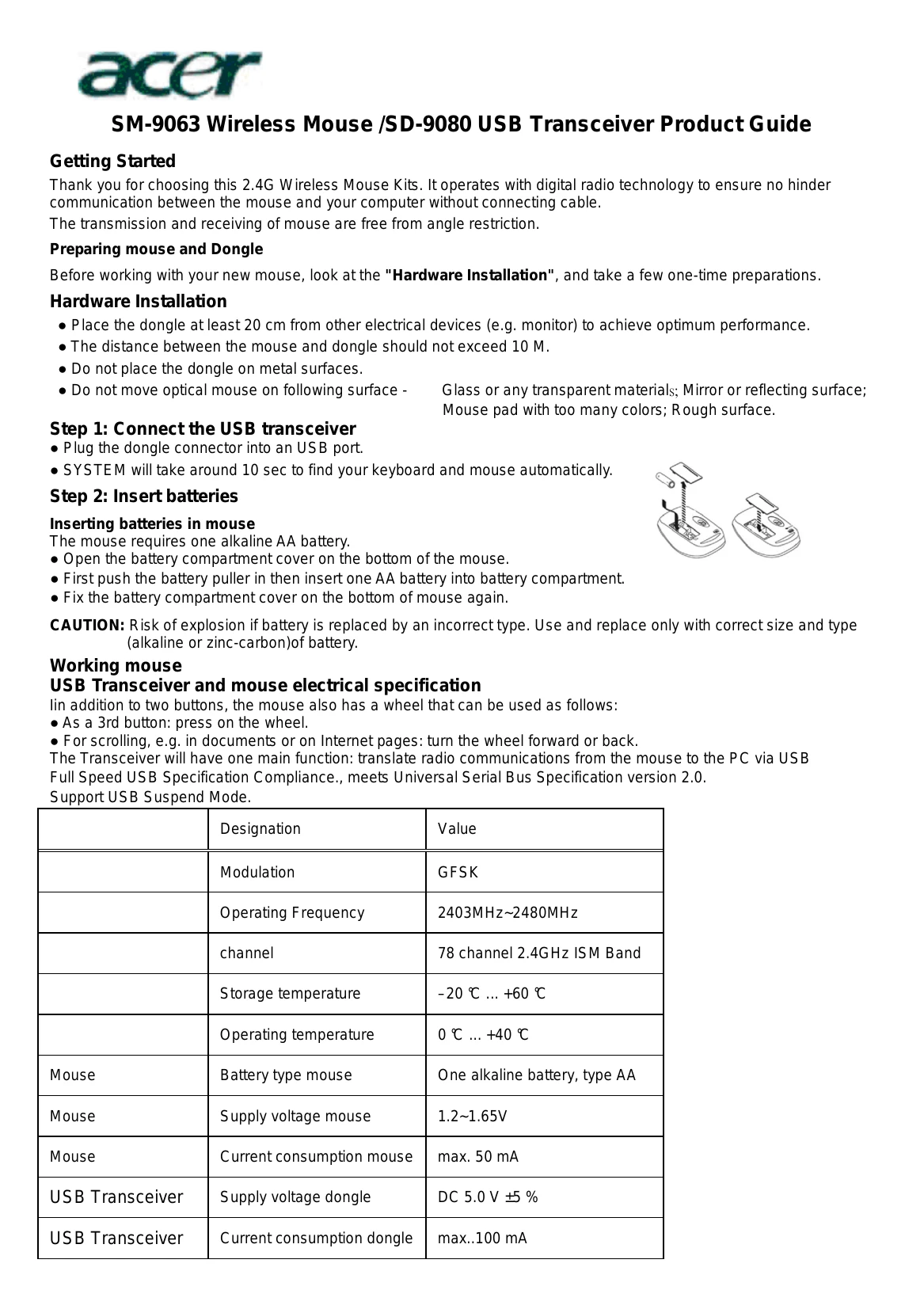 Installation Guide for SM-9063 / SD-9080