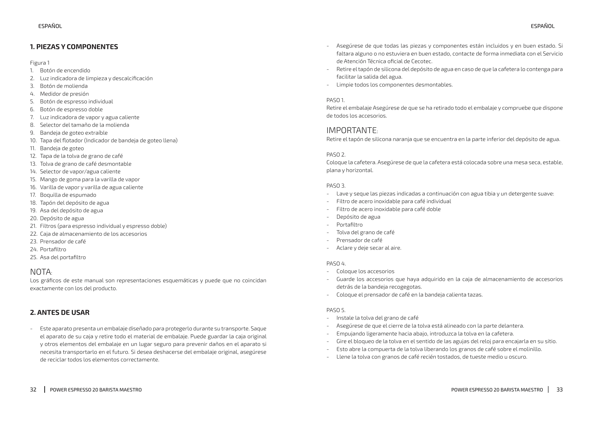 Manual para POWER ESPRESSO 20 BARISTA MAESTRO