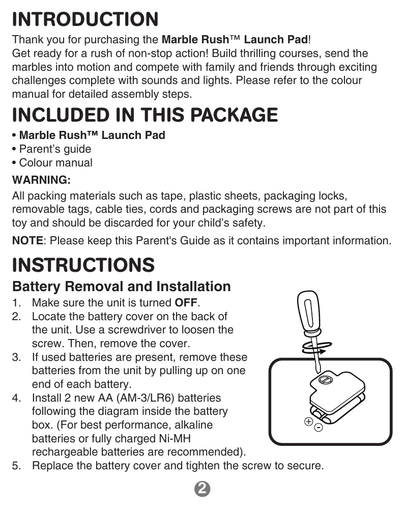 Manual for Marble Rush™ Launch Pad