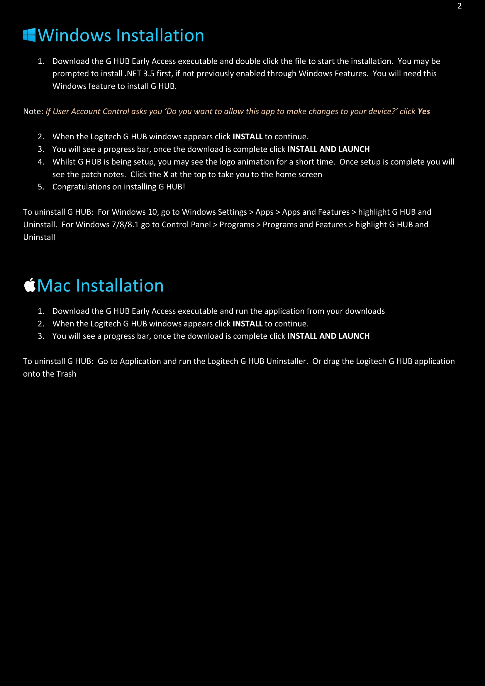 Manual for G HUB