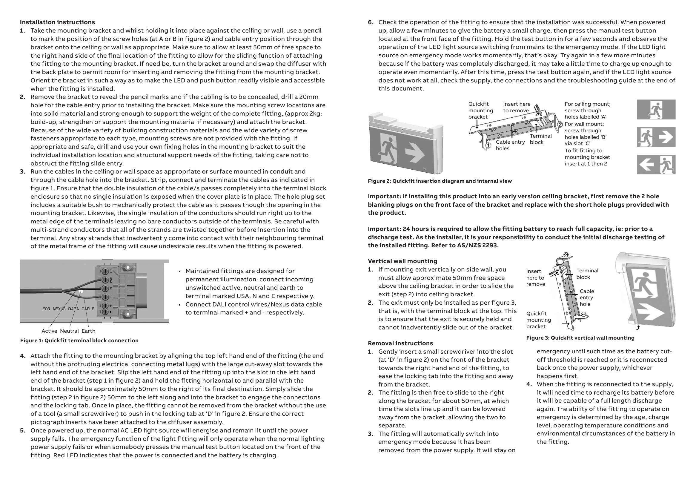 Installation Guide for Platinum exit LED Quickfit DALI emergency
