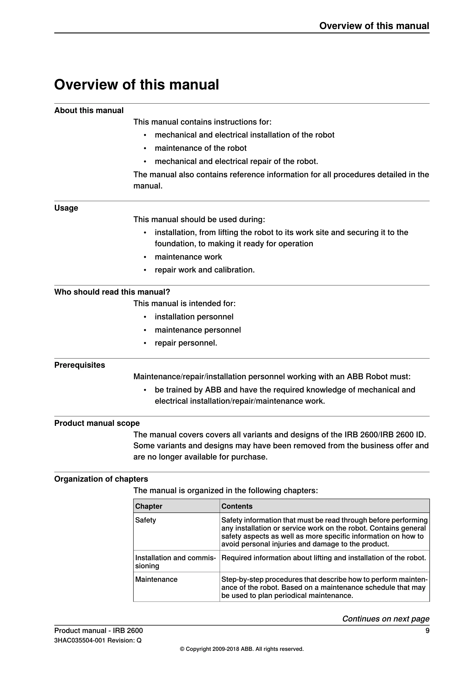 Manual for IRB 2600