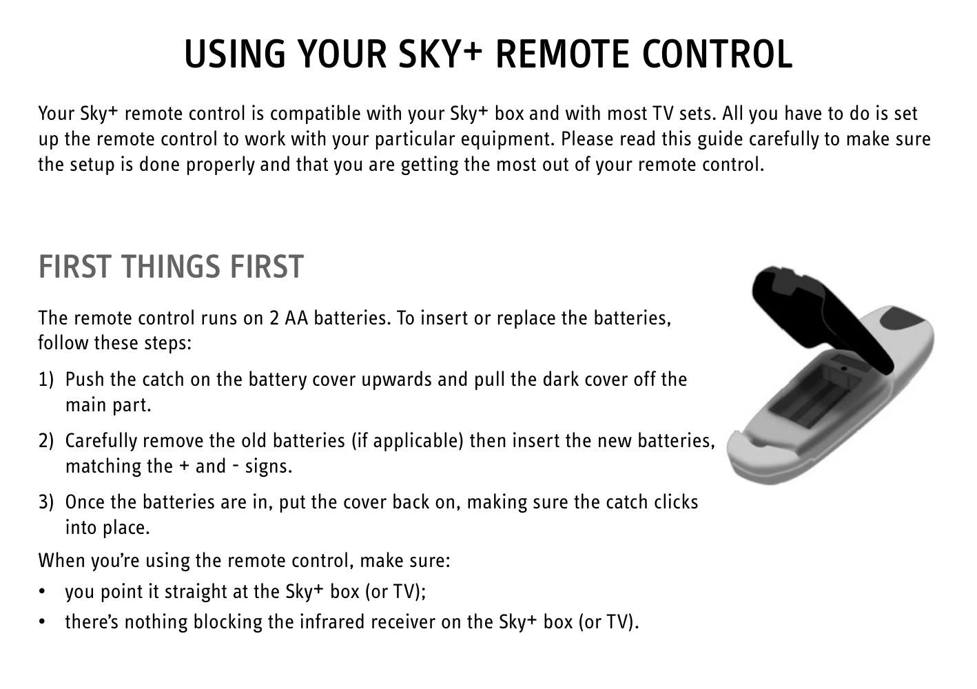 Manual for Sky+ Remote Control