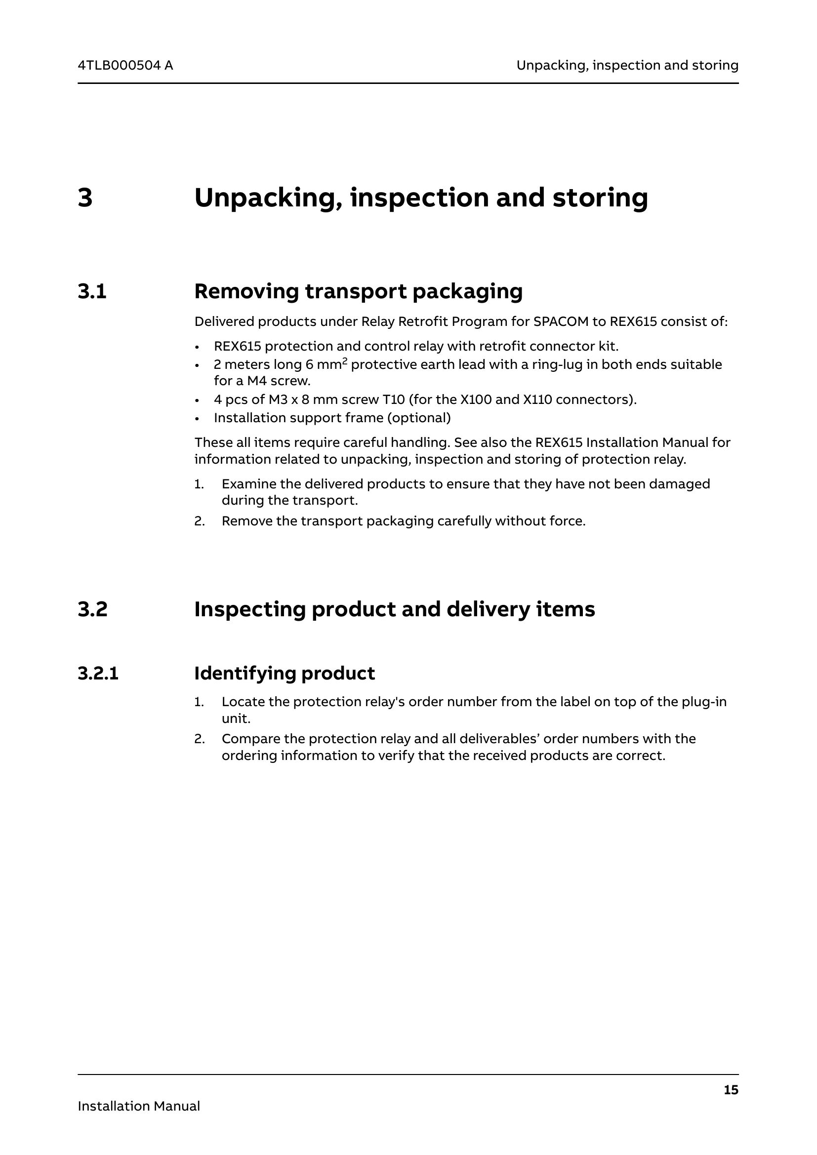 Installation Guide for REX615