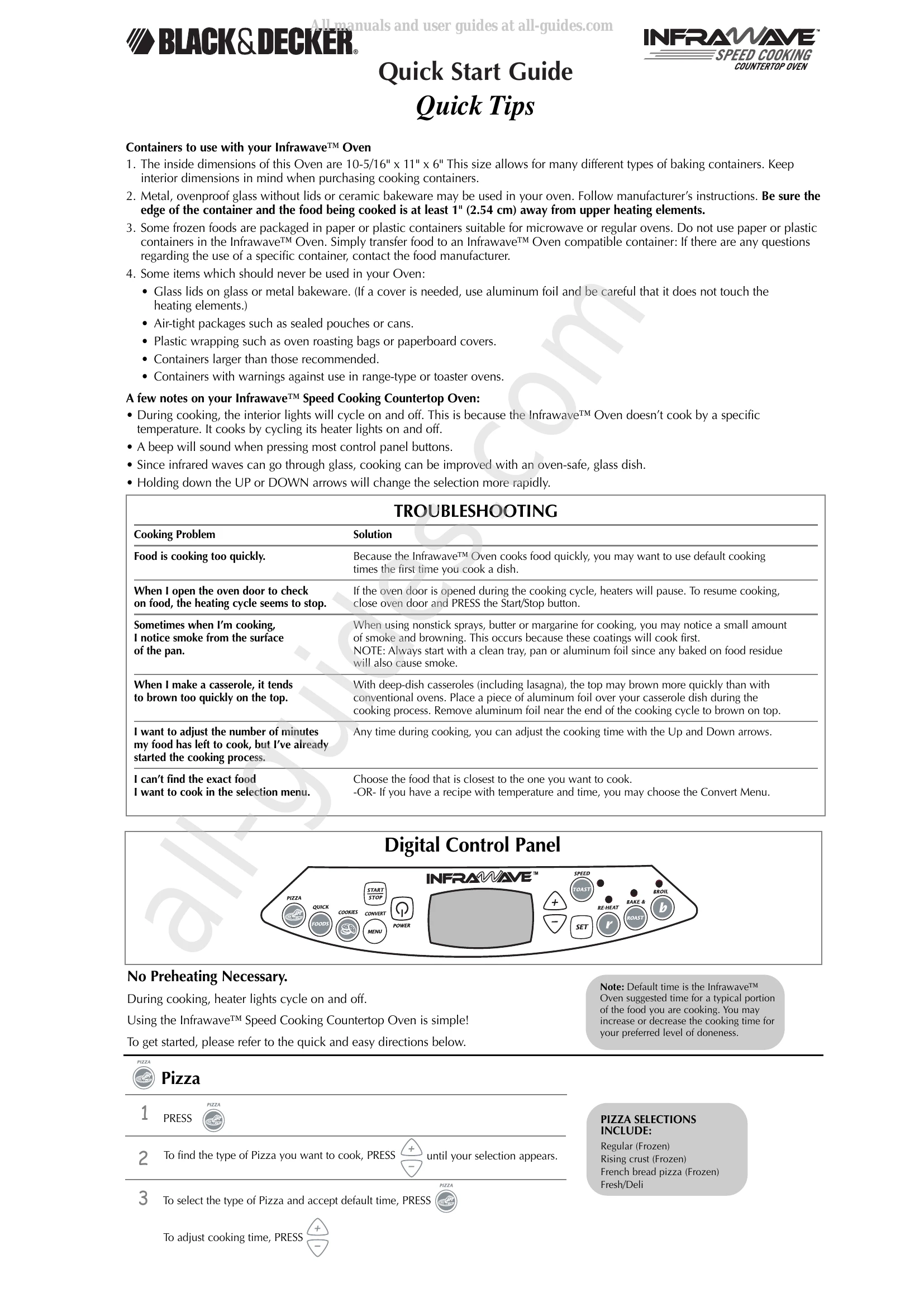 Quick Start Guide for Infrawave™ Speed Cooking Countertop Oven
