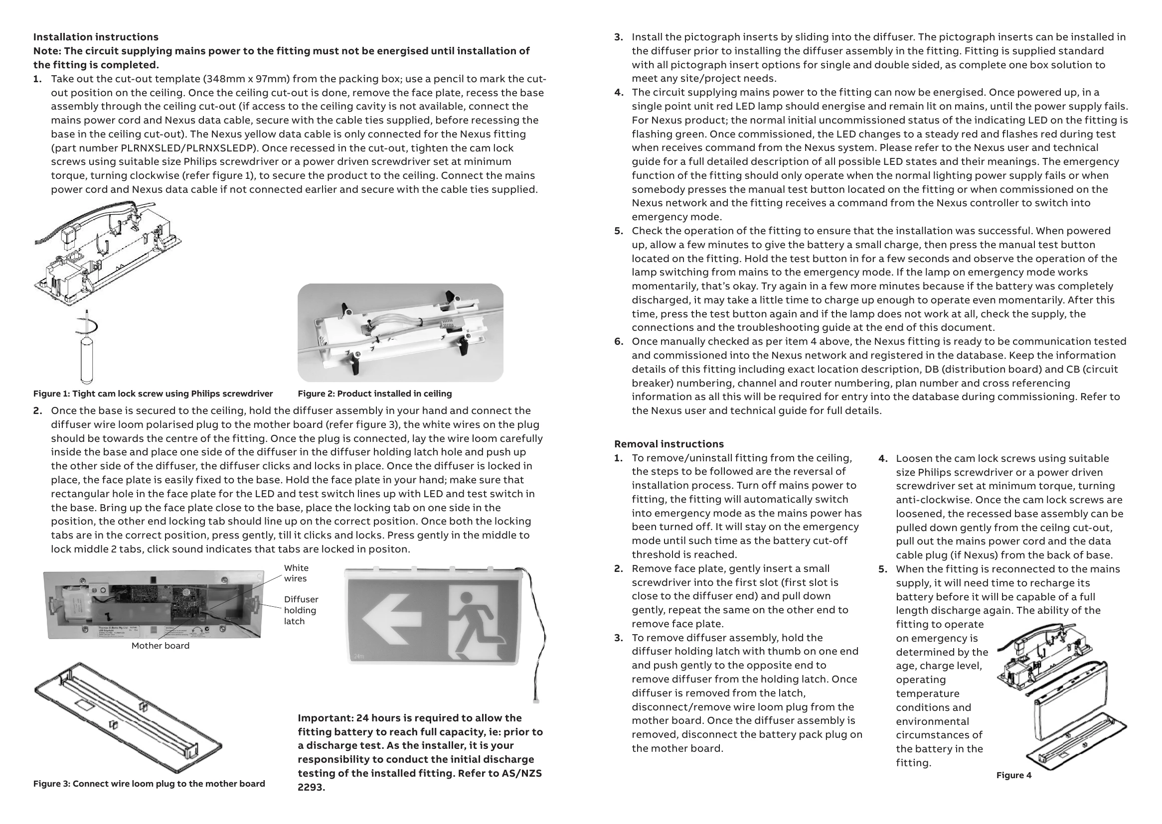 Installation Guide for Exit LED edgelit recessed Emergency, Nexus® LX, Nexus RF