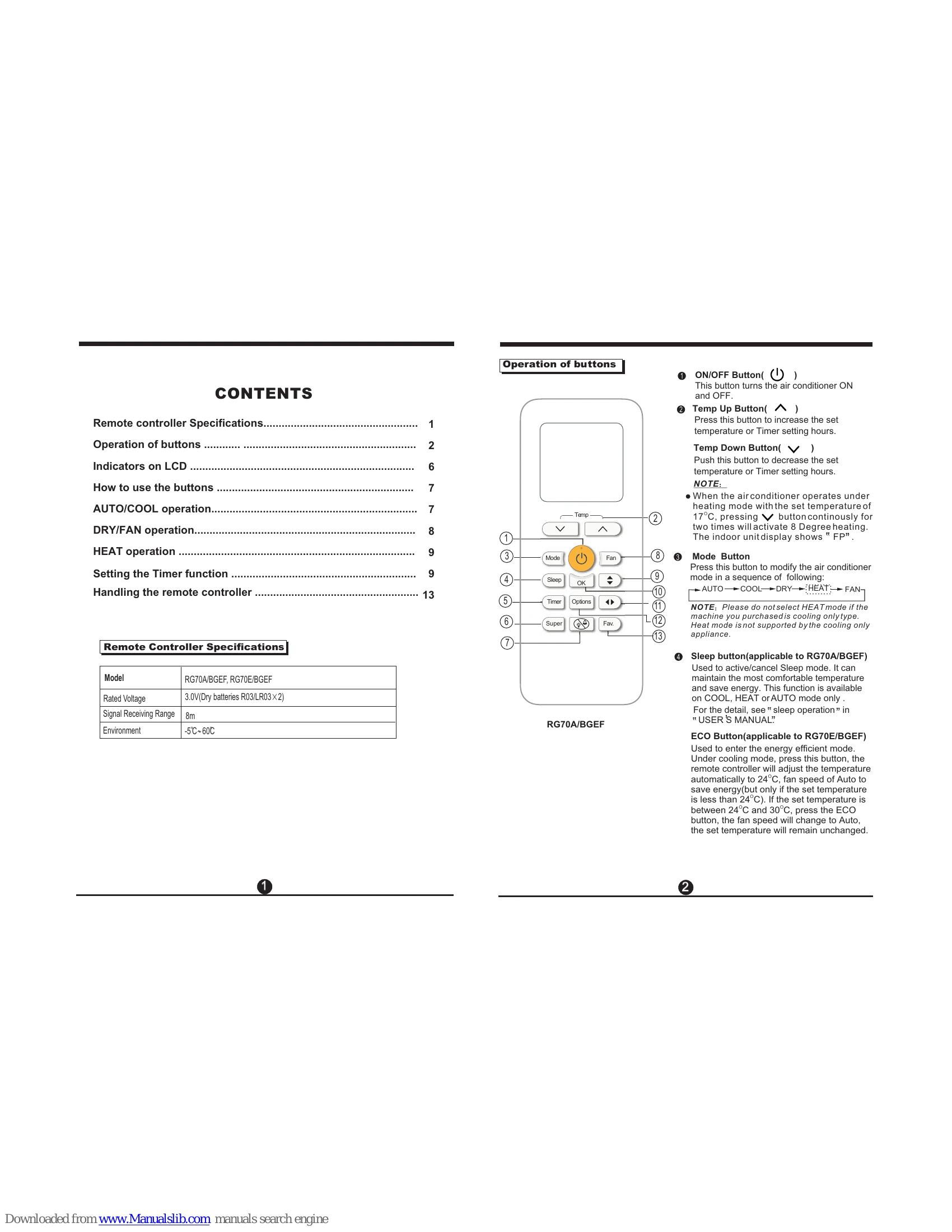 Manual for RG70A/BGEF