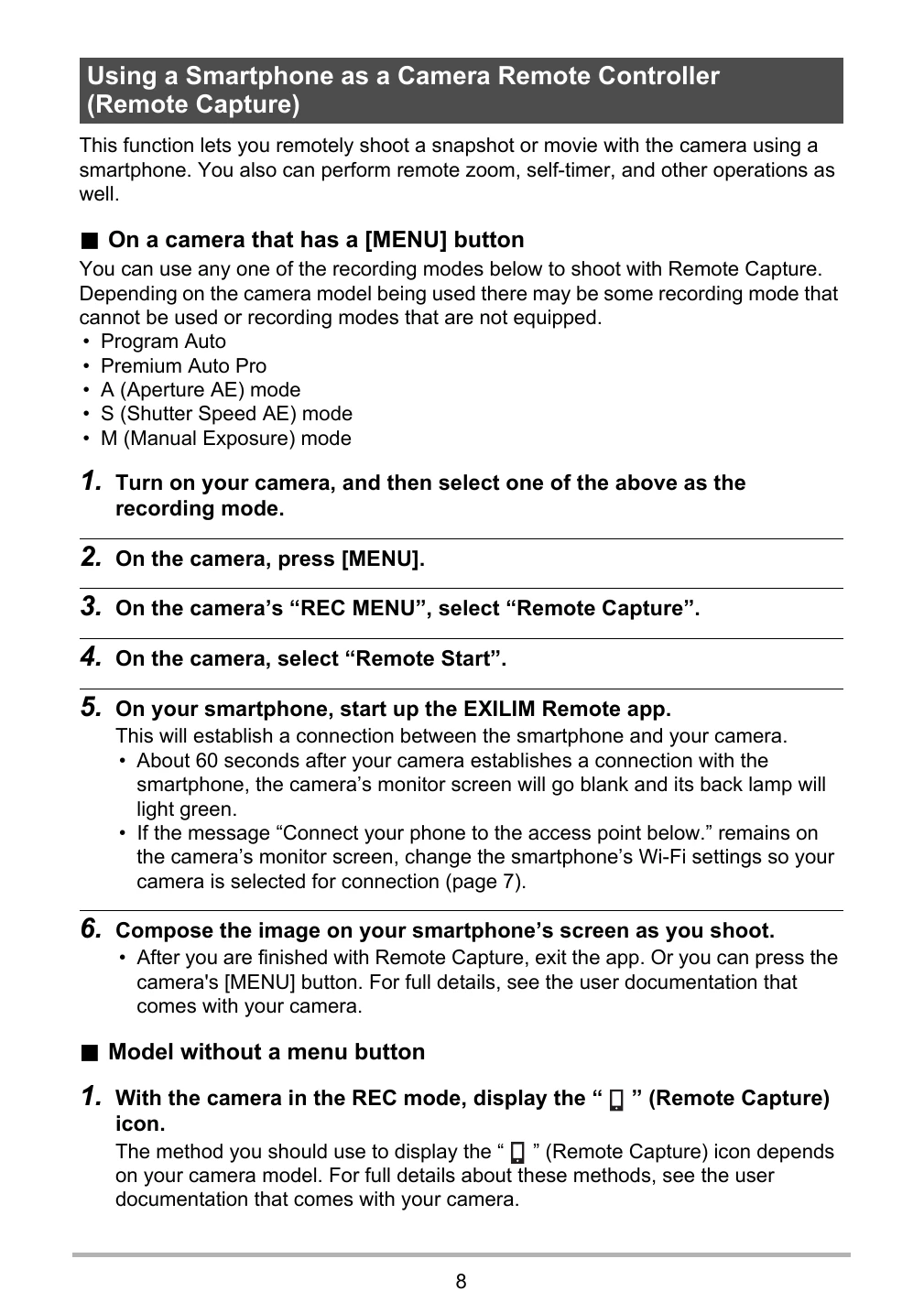 Manual for EXILIM Remote 3.0