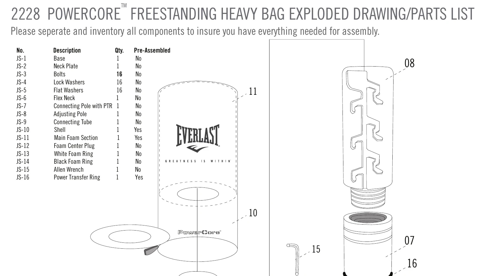 Manual for 2228 POWERCORE™ FREESTANDING HEAVY BAG - Troubleshooting and error codes + PDF Download