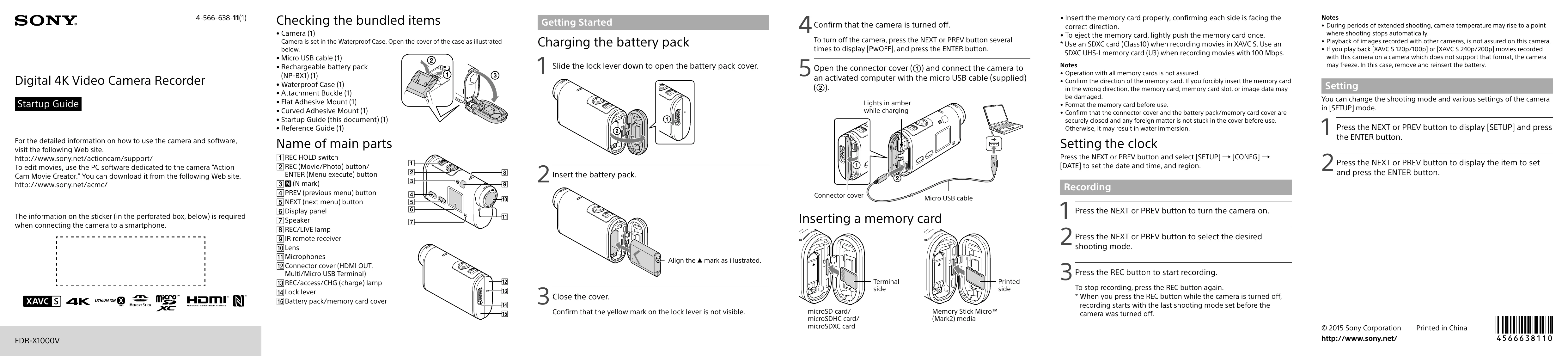 Quick Start Guide for FDR-X1000V