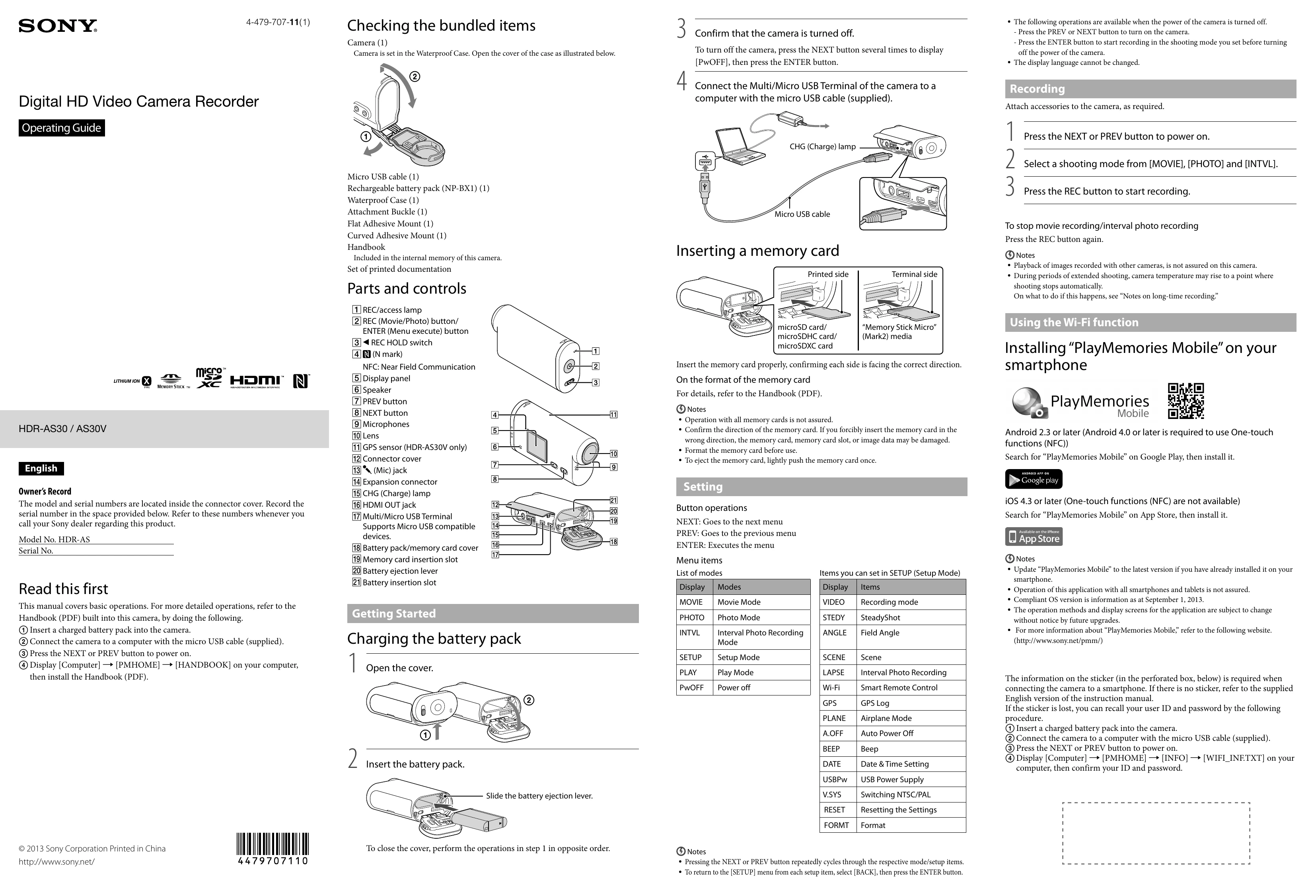 Manual for HDR-AS30 / AS30V