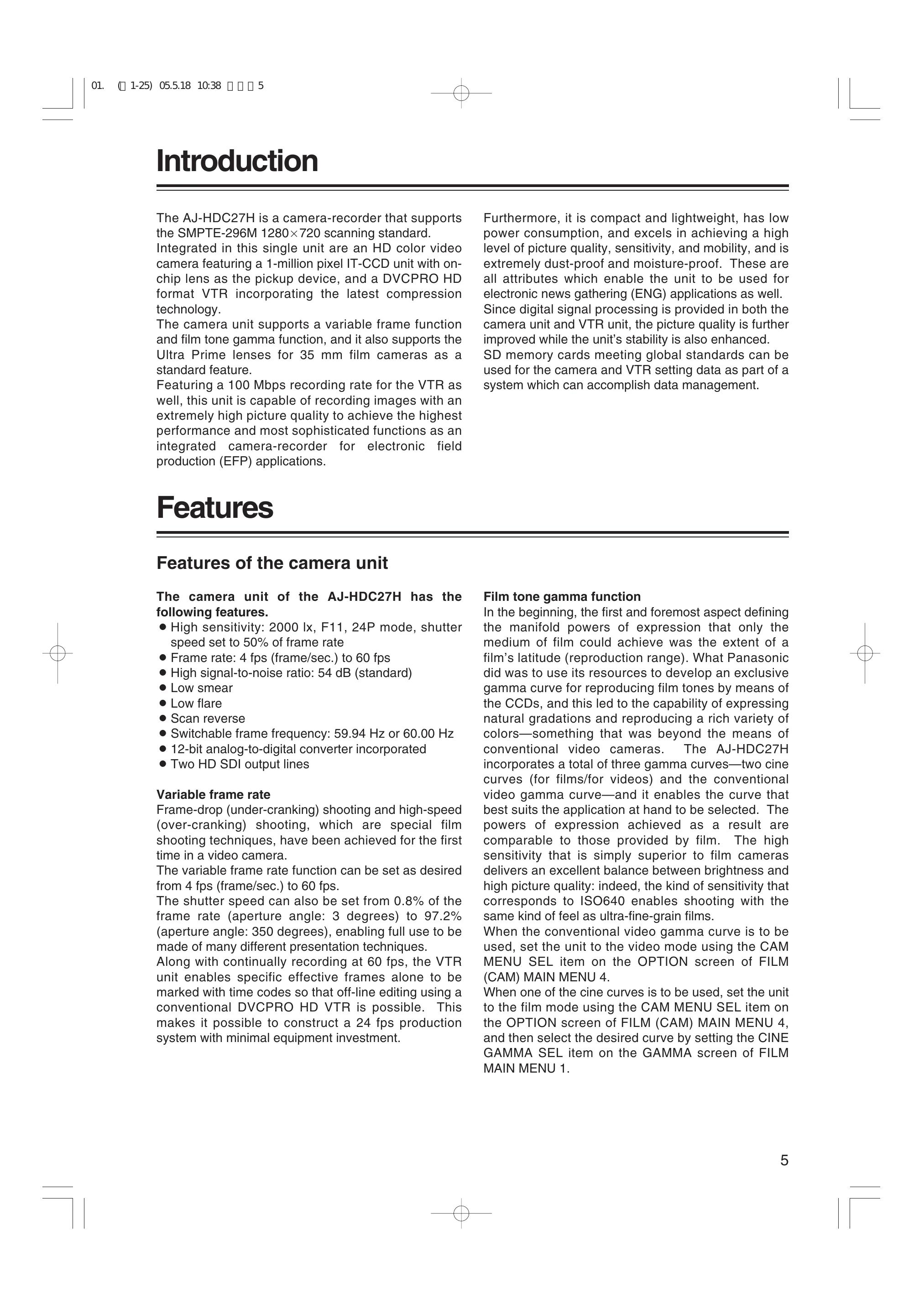Manual for AJ-HDC27H