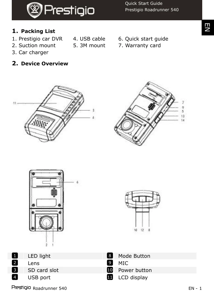 Quick Start Guide for Roadrunner 540