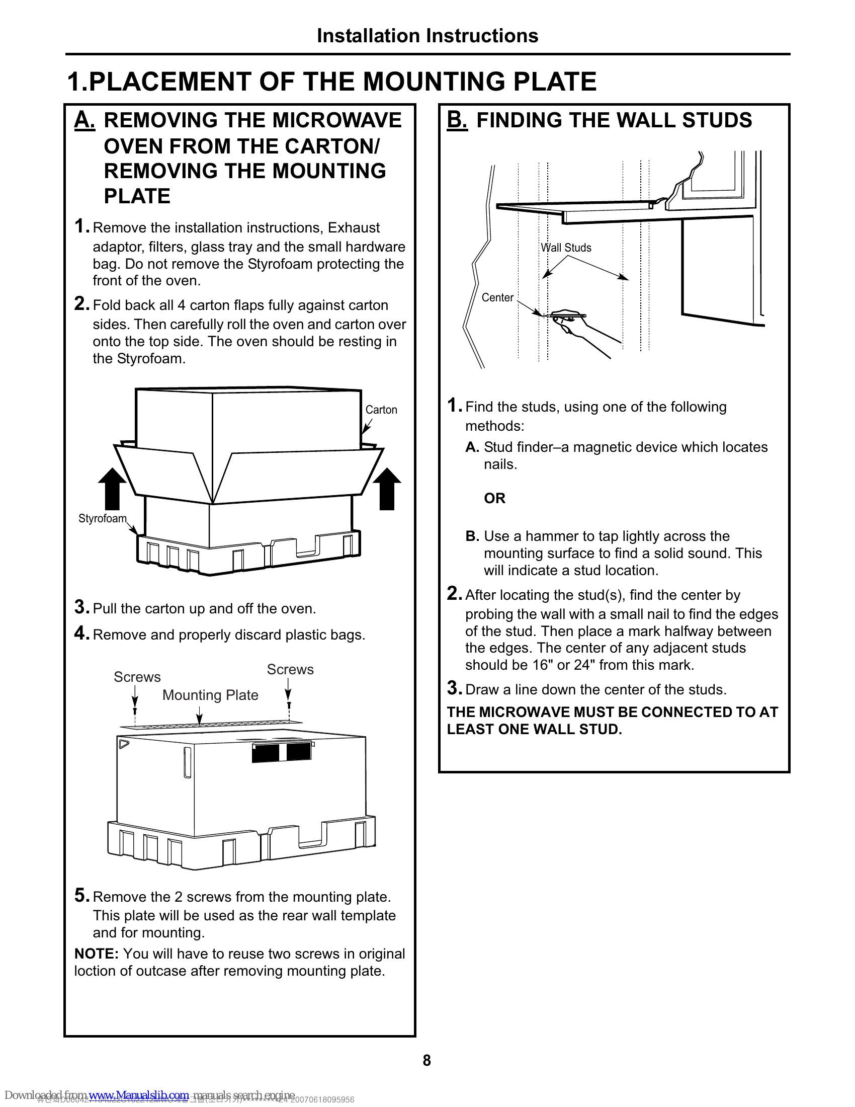 Installation Guide for Over the Range Microwave Oven